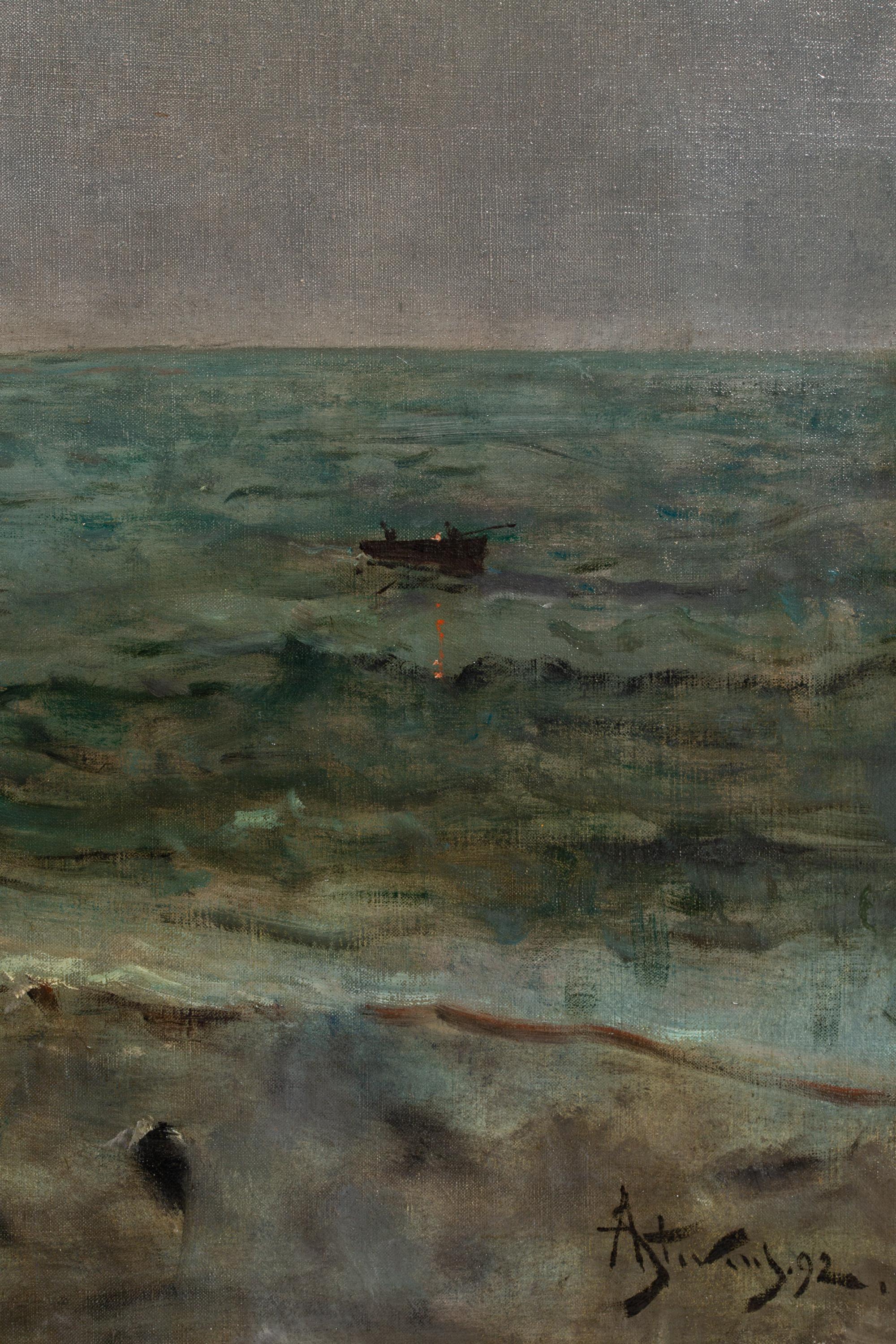 'Moonlight on the Sea' by Alfred Stevens (Brussels 1823 – 1906 Paris) dated 1892 For Sale 6