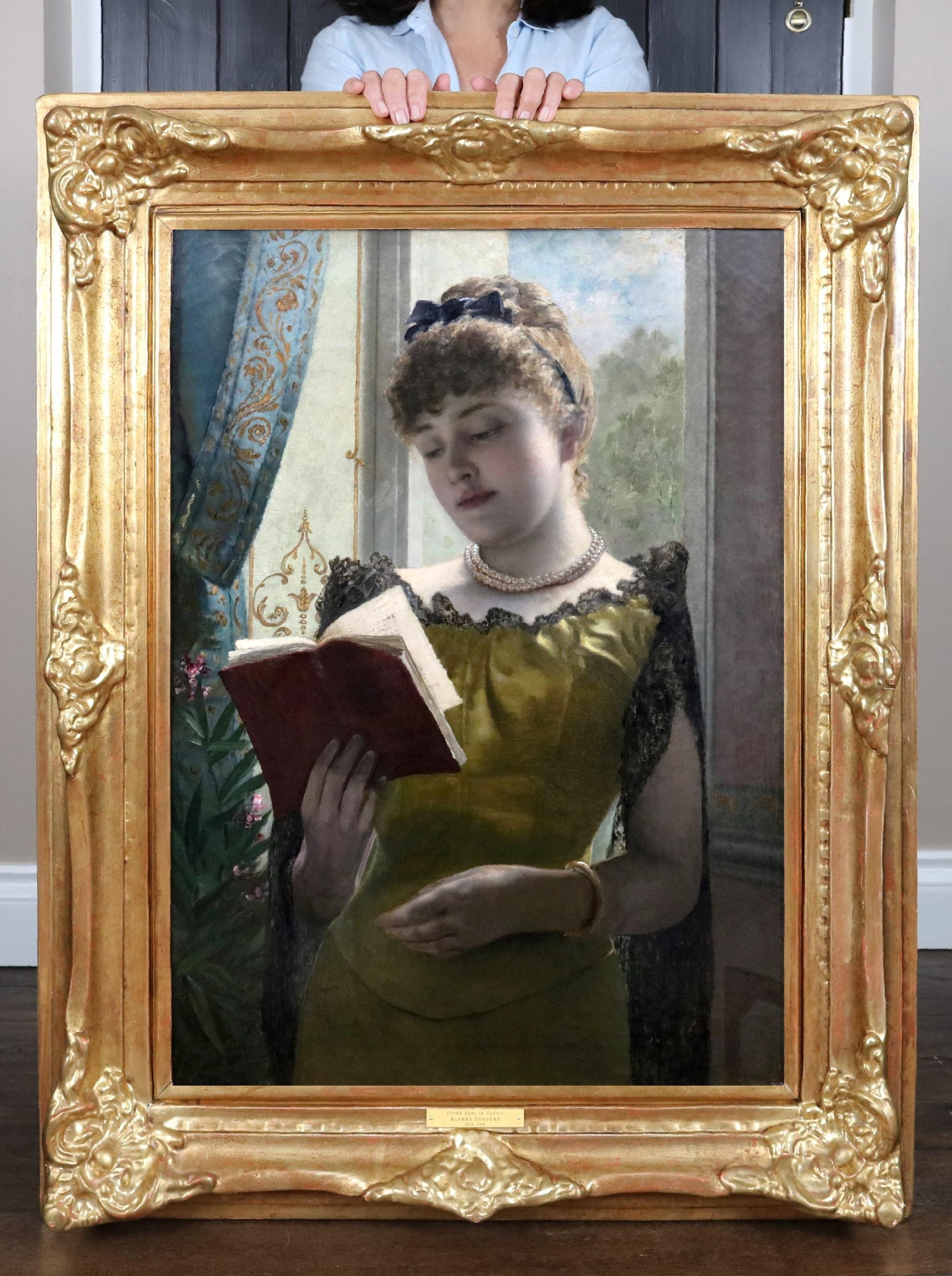 Perdu dans la Poésie - Pintura al óleo retrato French Belle Epoque del siglo XIX - Painting de Alfred Stevens