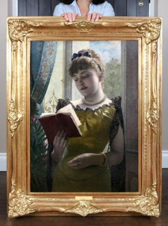 Perdu dans la Poésie - Pintura al óleo retrato French Belle Epoque del siglo XIX