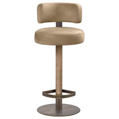 Tabouret Alfred Structure en cuir et cuir+laiton brûlé, fabriqué en Italie