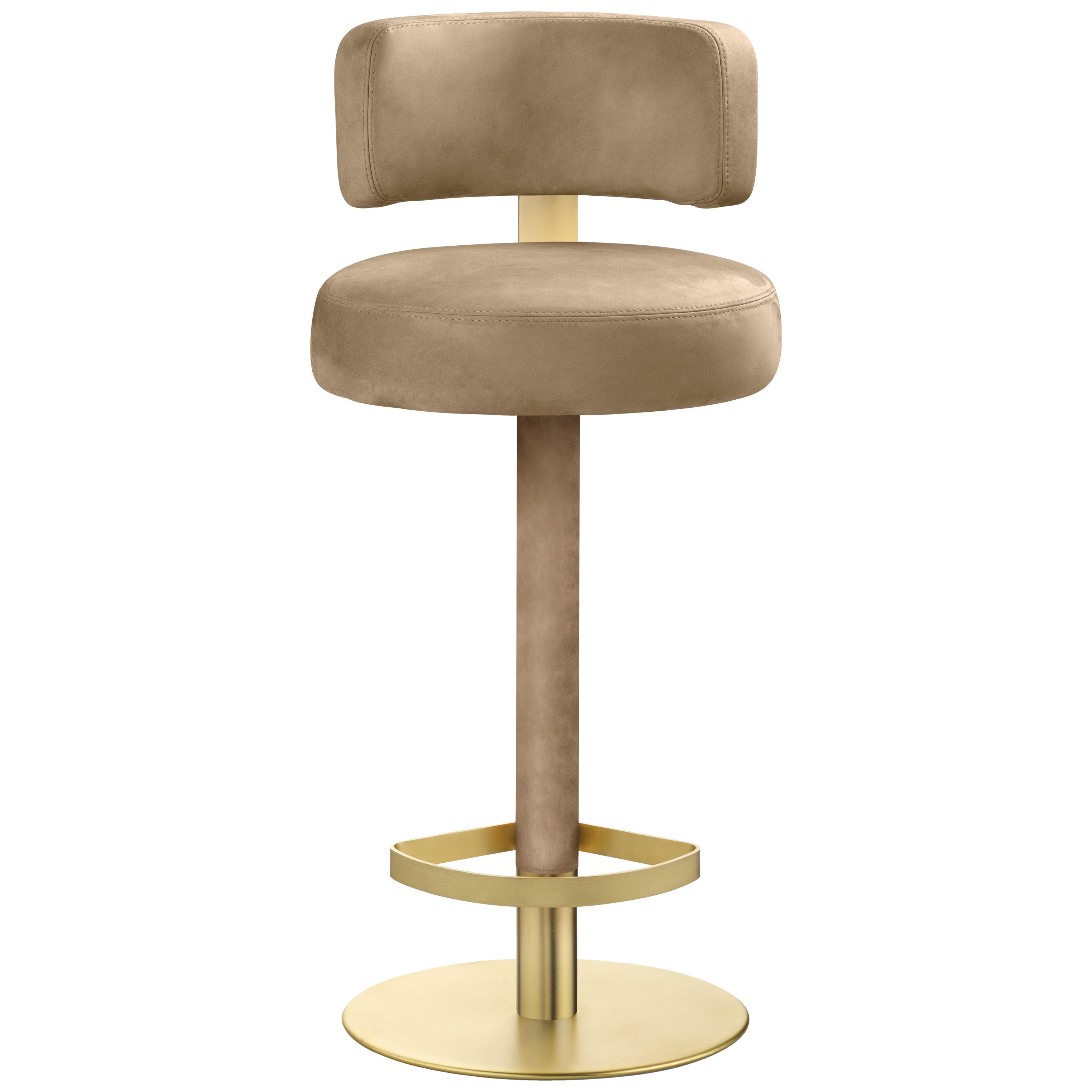 Tabouret Alfred Structure en cuir et cuir+satin laiton, fabriqué en Italie