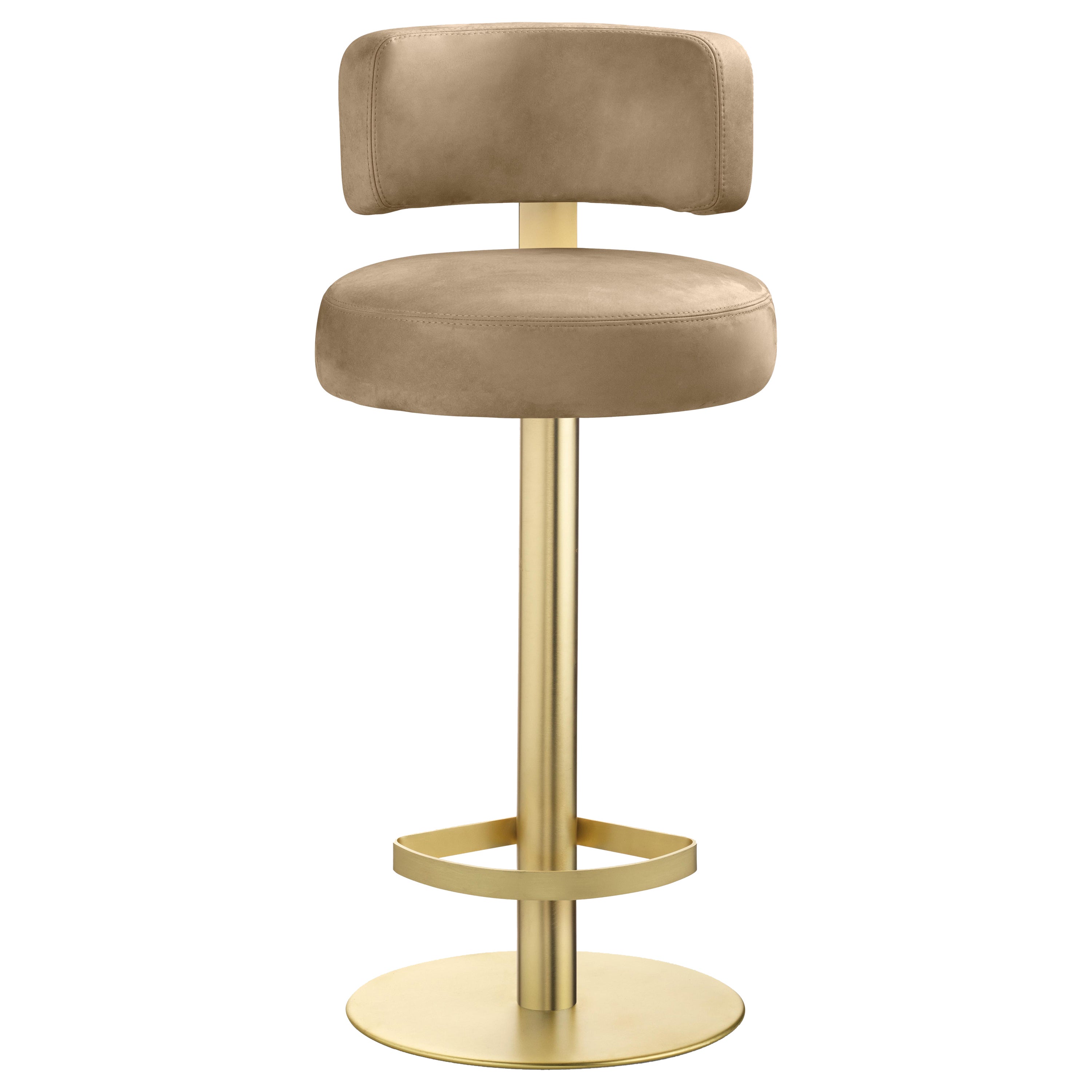Tabouret Alfred Structure en cuir et laiton satiné, fabriqué en Italie