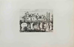 Le Vieux Pont de Vernon (Eure) - Etching by Alfred Taiée - 1875 ca.