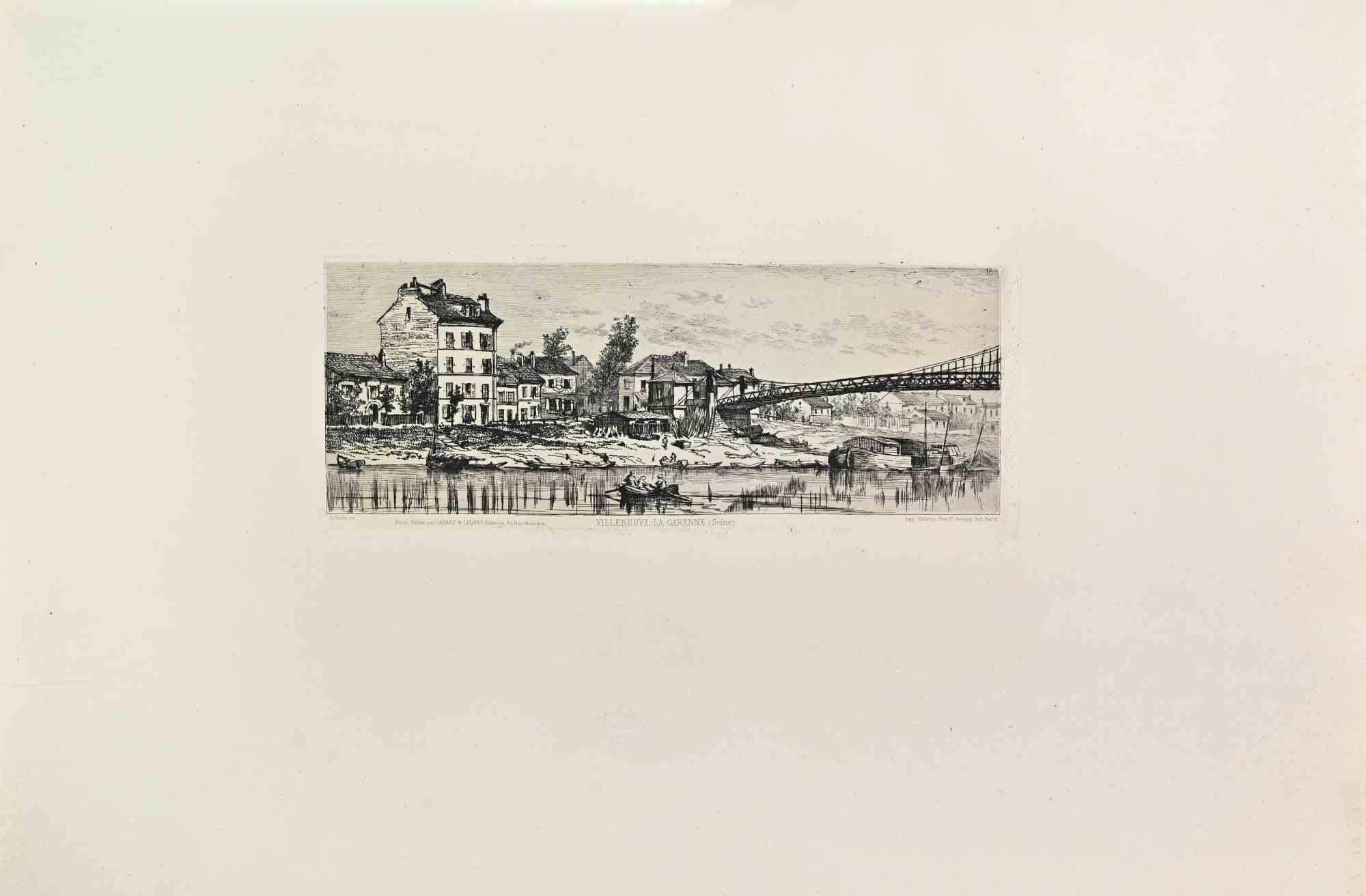 Villeneuve la Carenne es un aguafuerte en blanco y negro realizado por Alfred Taiée en la década de 1860. 

Titulado en la parte inferior.

Tamaño de la imagen: 10x28.

Muy buena impresión con amplios márgenes y un entintado muy fresco.

Realizado
