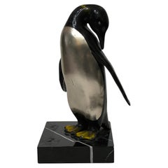 "Alfred the Penguin" Bronze, Art Deco Figurine on Portoro Marble, France, 1930