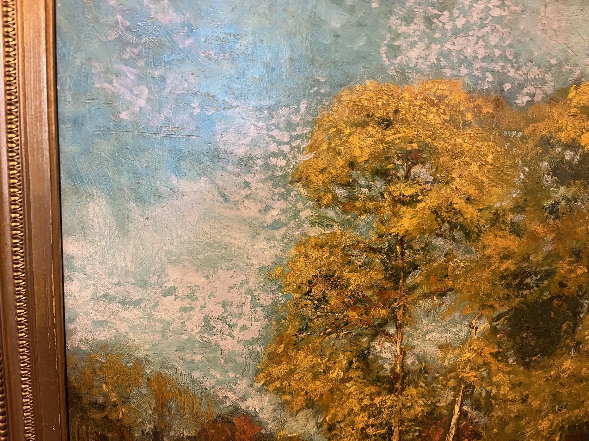 Frühes zwanzigstes Jahrhundert Impressionistische Herbstlandschaft mit goldenen Bäumen im Angebot 1