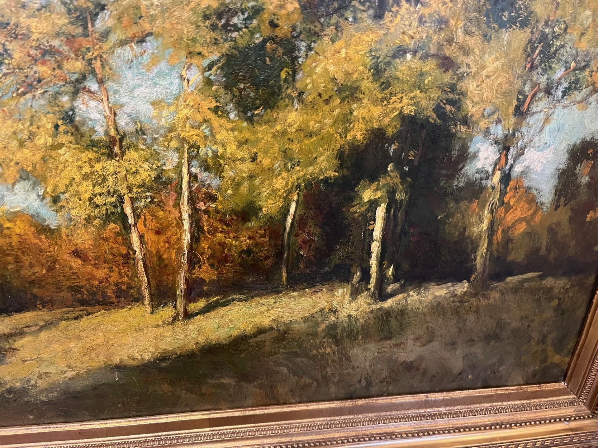 Frühes zwanzigstes Jahrhundert Impressionistische Herbstlandschaft mit goldenen Bäumen im Angebot 3