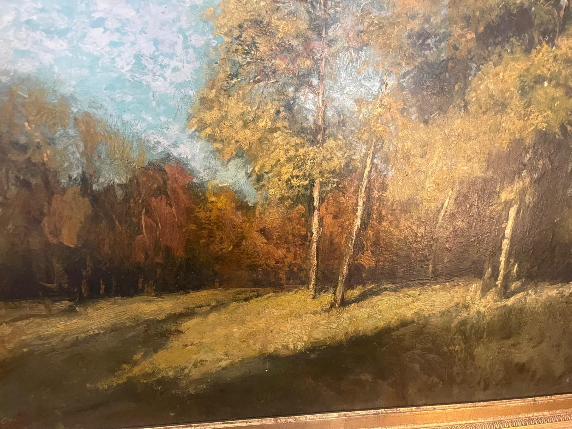Frühes zwanzigstes Jahrhundert Impressionistische Herbstlandschaft mit goldenen Bäumen im Angebot 4