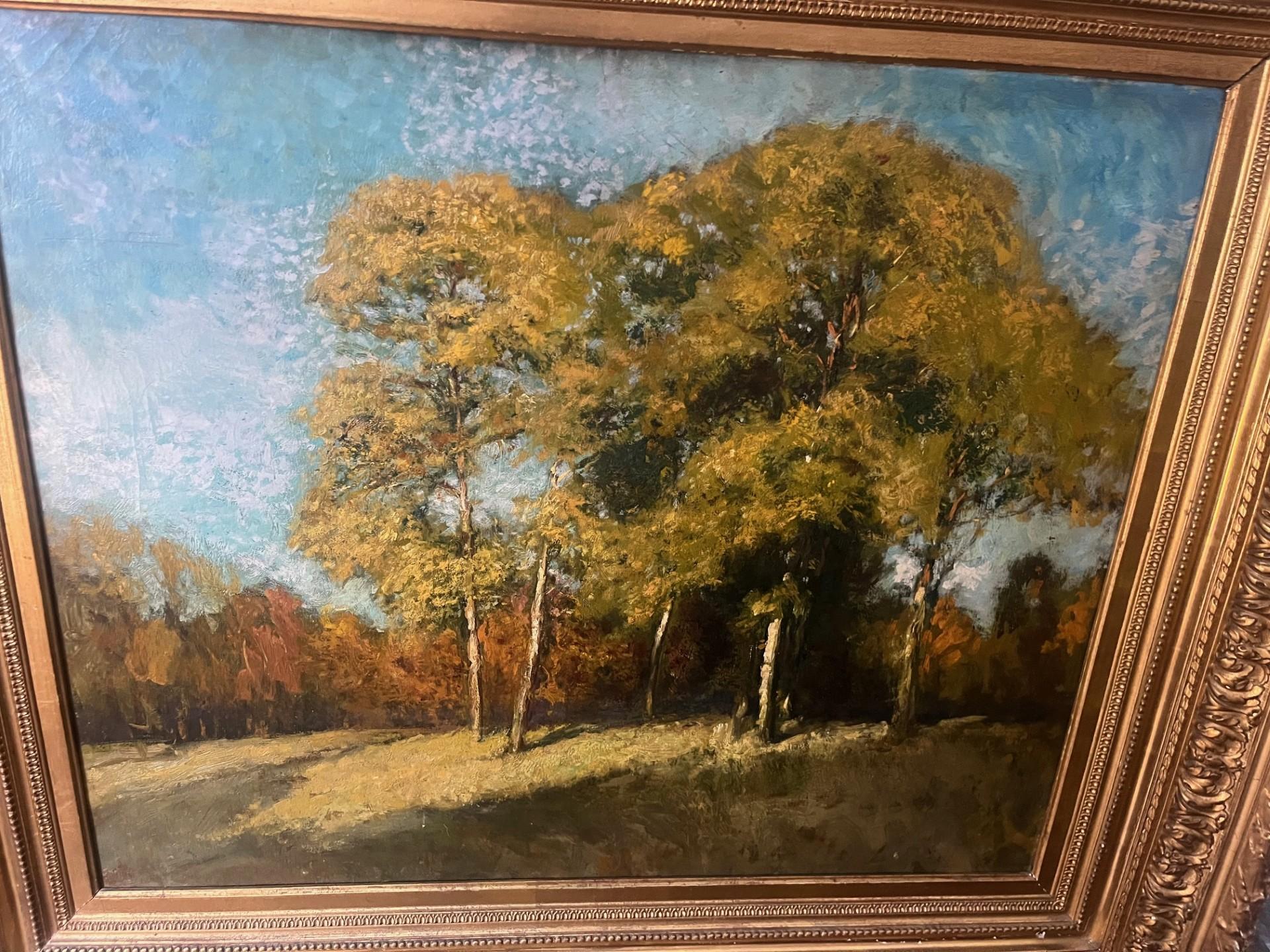 Frühes zwanzigstes Jahrhundert Impressionistische Herbstlandschaft mit goldenen Bäumen im Angebot 5