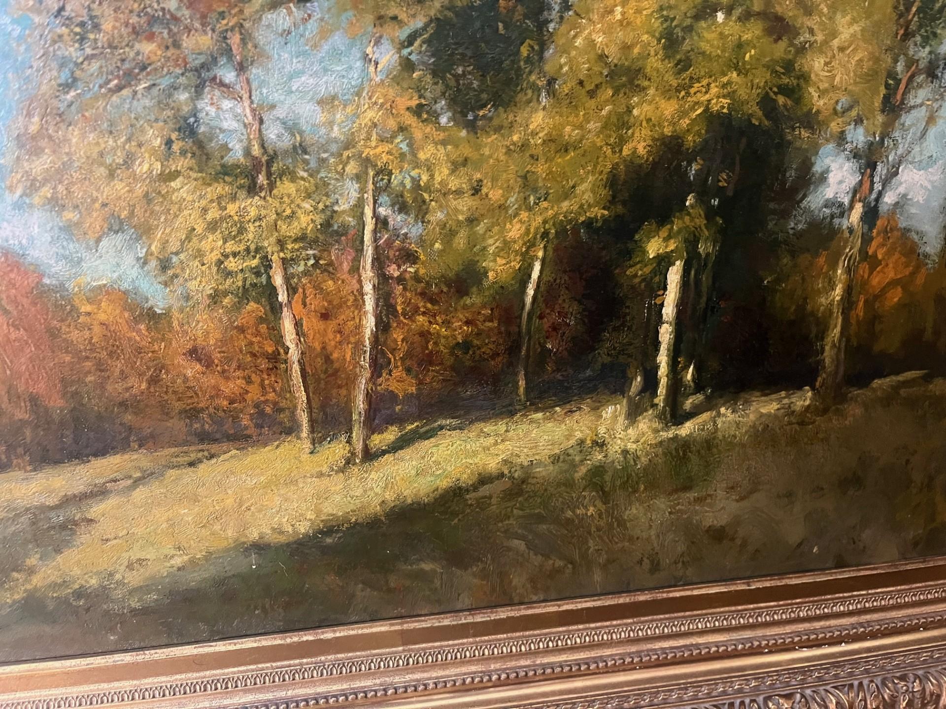 Frühes zwanzigstes Jahrhundert Impressionistische Herbstlandschaft mit goldenen Bäumen im Angebot 6