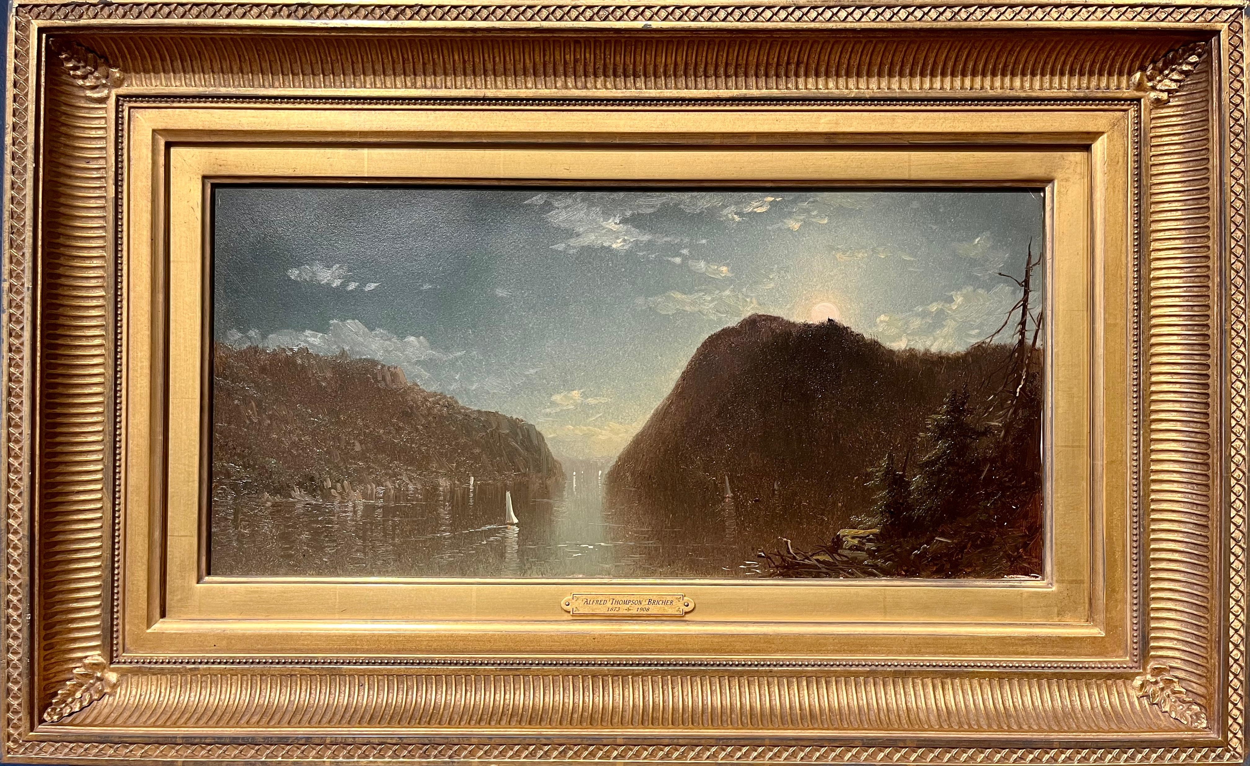 Paisaje acuático al óleo con montañas - Painting de Alfred Thompson Bricher