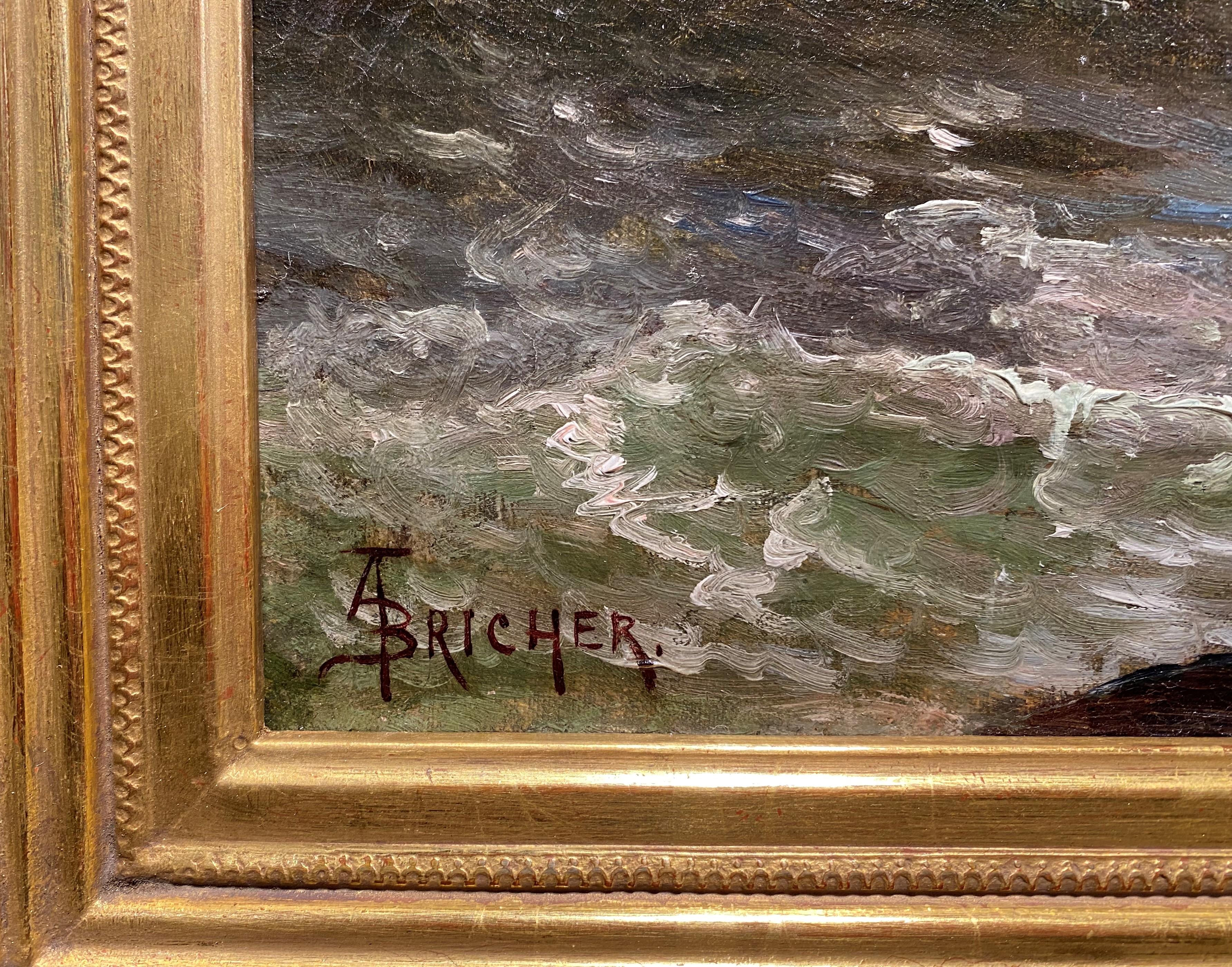 A fine coastal seascape of Narragansett Bay, Rhode Island, by American artist Alfred Thompson Bricher (1837-1908). Bricher was a significant member of the second generation of Hudson River School landscape painters and was considered to be one of