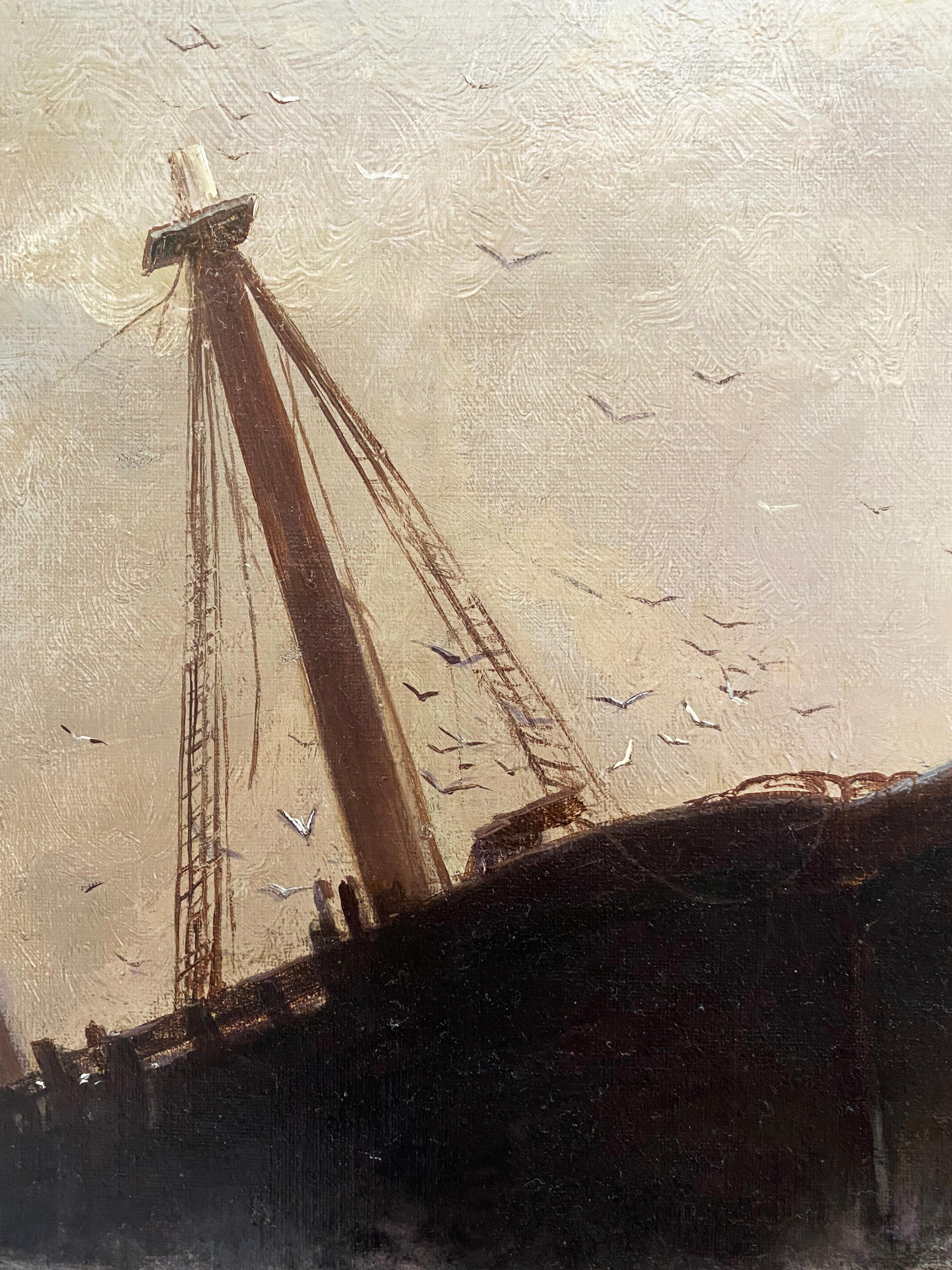 Une œuvre romantique et émouvante de l'un des plus grands peintres américains de la côte du XIXe siècle !  Un travail impressionnant à grande échelle avec une belle lumière.  Ce tableau peut contenir une grande tache.  Elle se trouve dans un cadre
