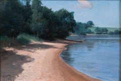 Antique Swedish Oil Painting 1883 Alfred Thörne Lake Landscape