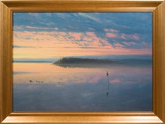 Sonnenuntergang über ruhigem Wasser mit Wasservögeln, ca. 1895–1905