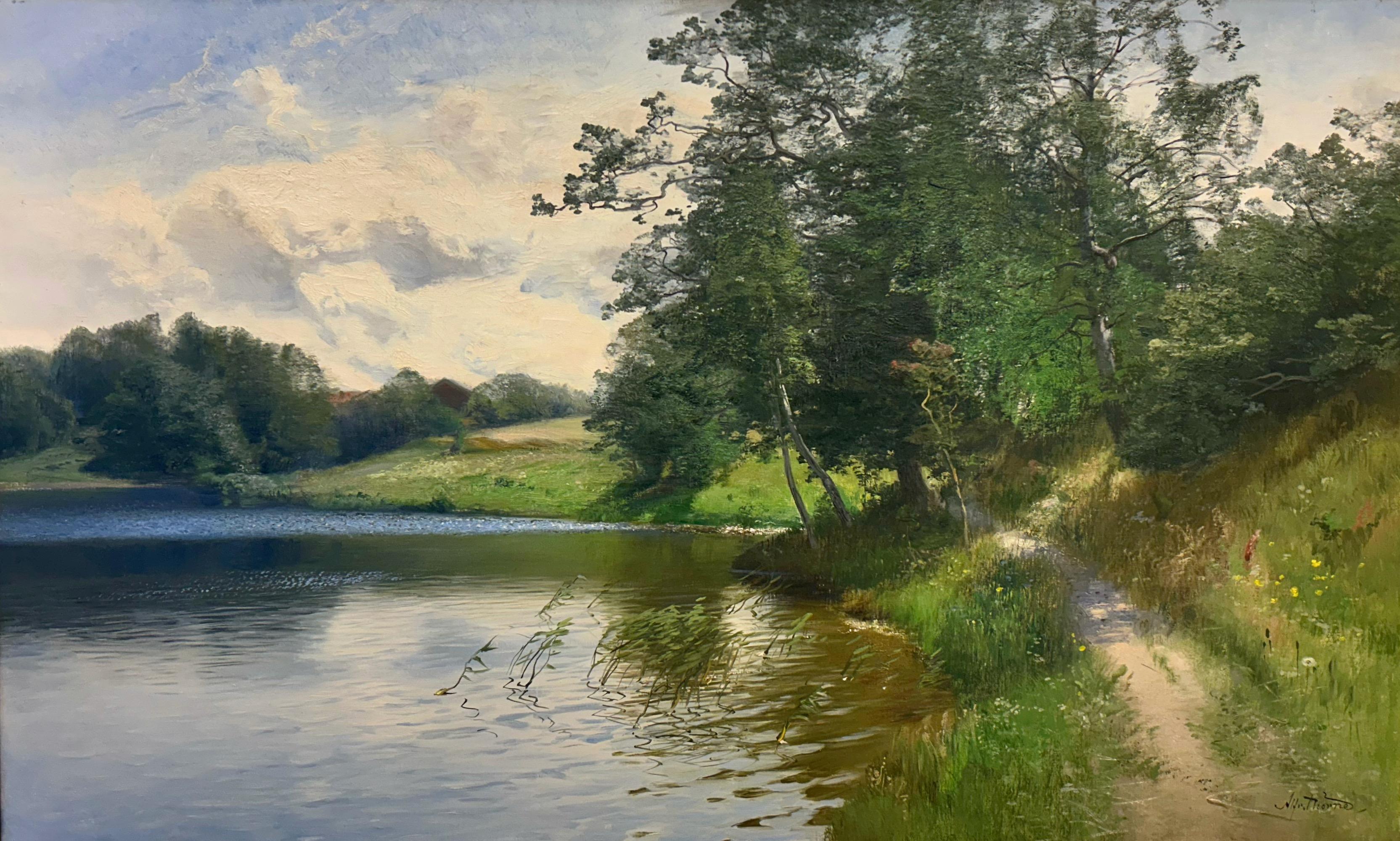 Giornata estiva sul canale a luglio - Painting di Alfred Thörne