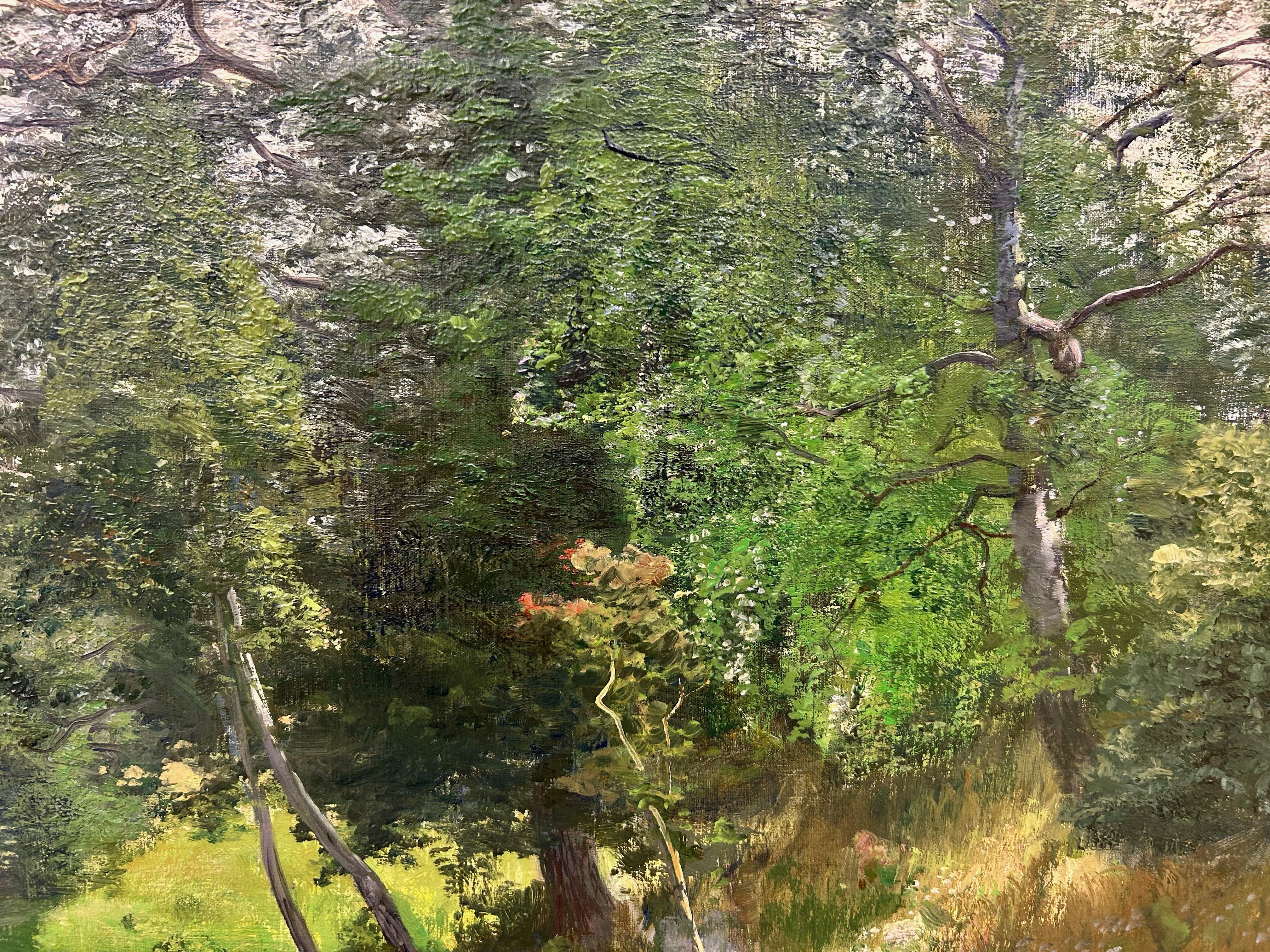 Giornata estiva sul canale a luglio - Landscape Painting Marrone di Alfred Thörne