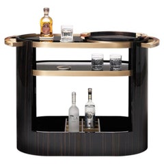 Carrello Alfred in ebano lucido, Horn e ottone brunito di Arcahorn