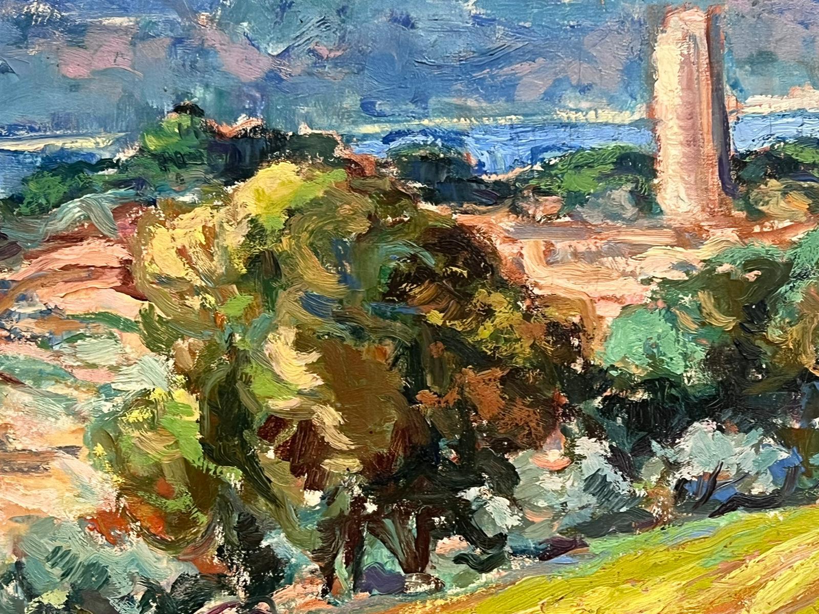 Il Golfo di St. Tropez
di Alfred Vachon (artista francese post impressionista, nato nel 1907)
firmato (datato sul retro 1944)
olio su tela, incorniciato 
incorniciato: 28 x 33 pollici
tela: 23,5 x 28,5 pollici
provenienza: collezione privata,