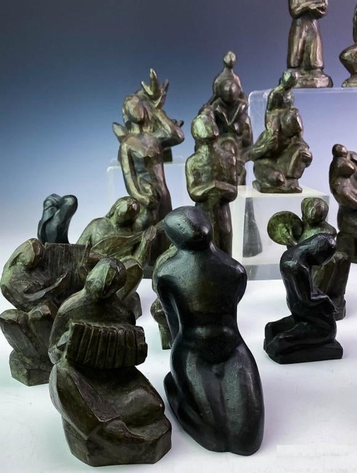 Liberty vs Slavery Van Loen Bronze Abstract Chess Set Modernist Museum Sculpture - Gold Abstract Sculpture by Alfred Van Loen