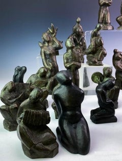 Liberty vs Slavery Van Loen Bronze Abstract Chess Set Modernist Museum Sculpture
