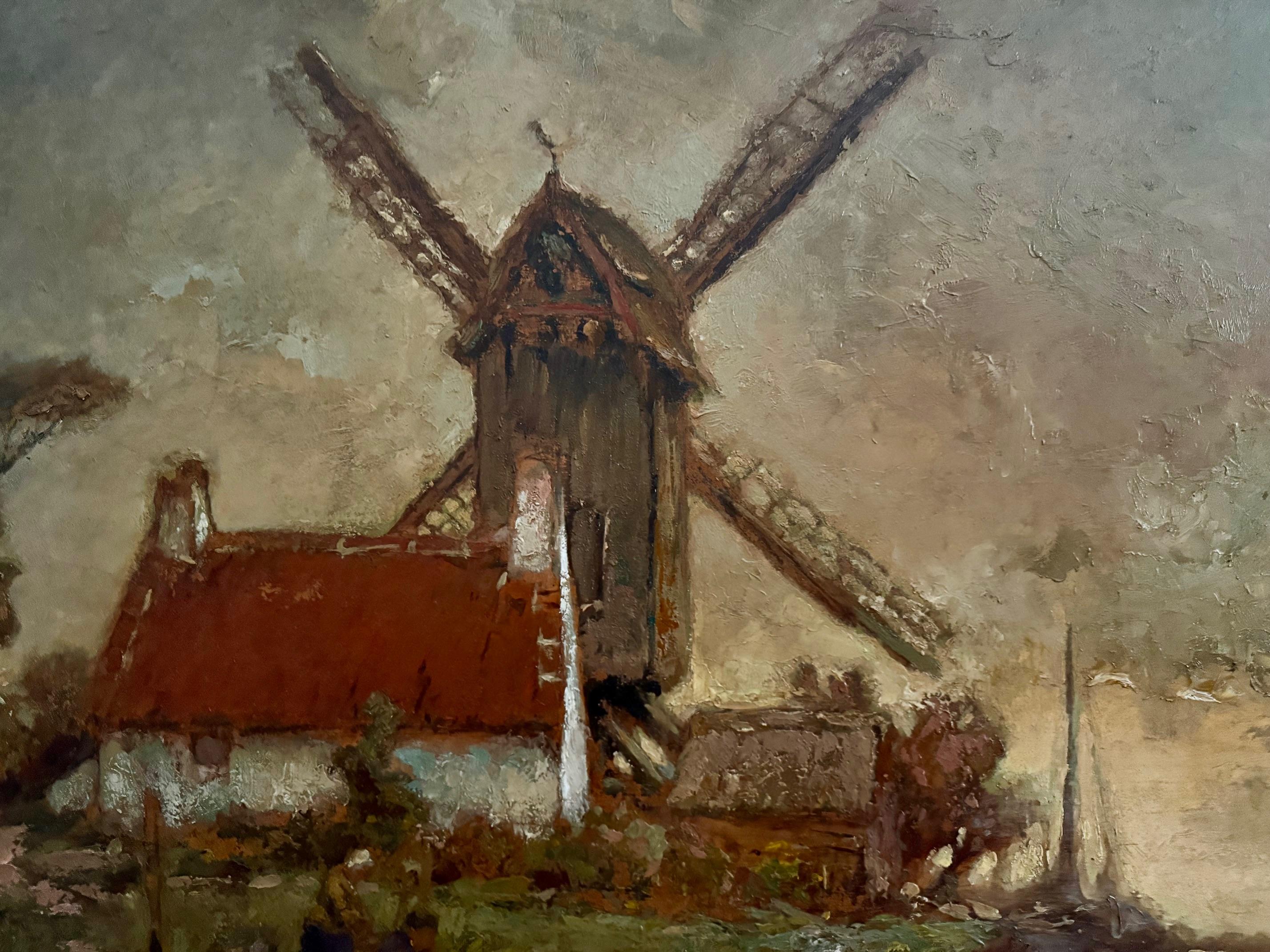 Moulin Flandes - Landscape Painting Marrón de Alfred Van Neste