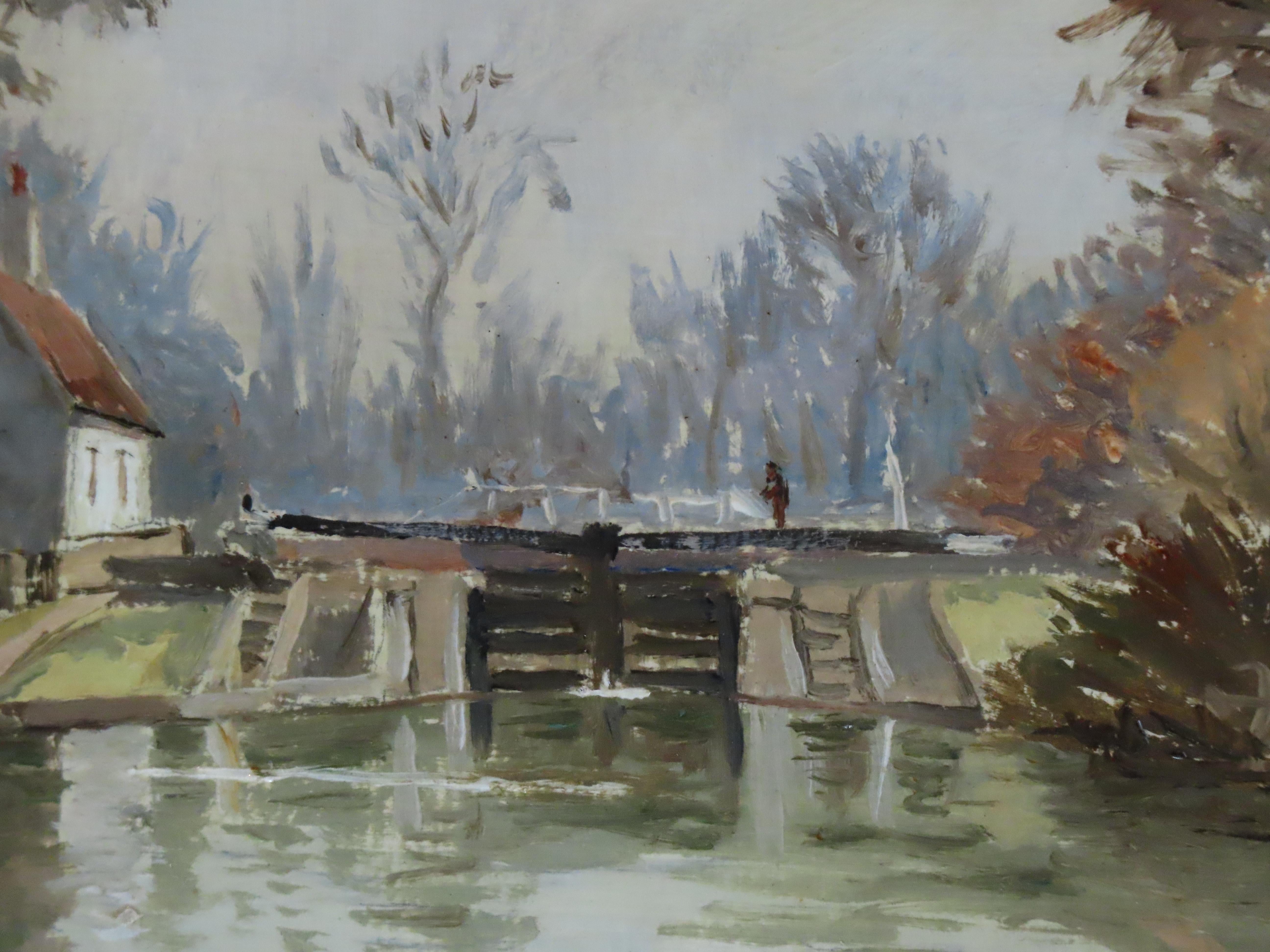 Original Ölgemälde auf Karton, Alfred Vavasour Hammond,  „An der Canal Gate“ im Angebot 1