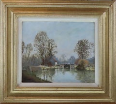 Huile sur panneau d'origine, Alfred Vavasour Hammond  « À la porte du canal »