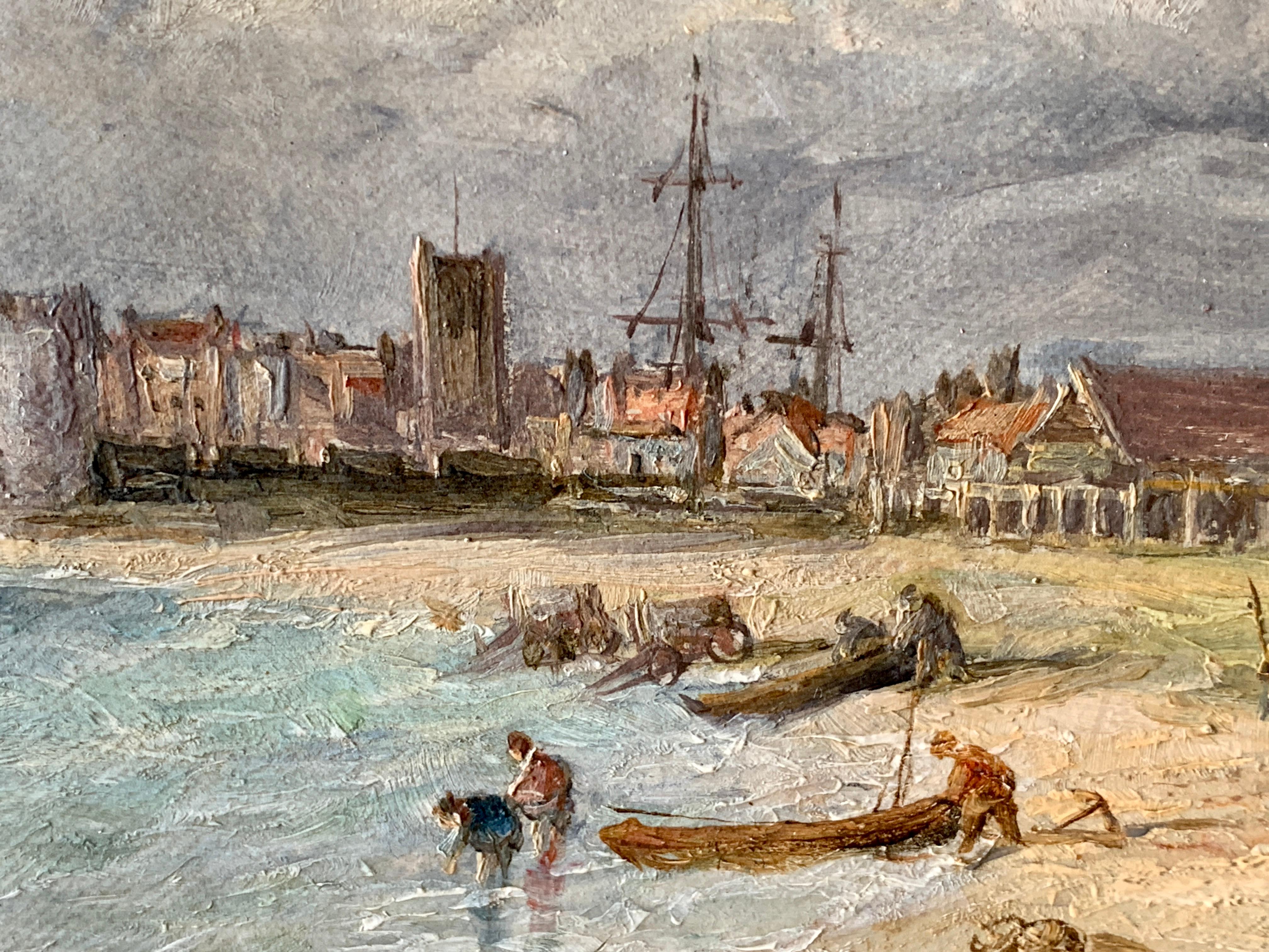 19th century English View of Yachts off Portsmouth Harbor from Southsea Beach, 2