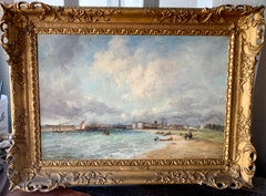 19th century English View of Yachts off Portsmouth Harbor from Southsea Beach,