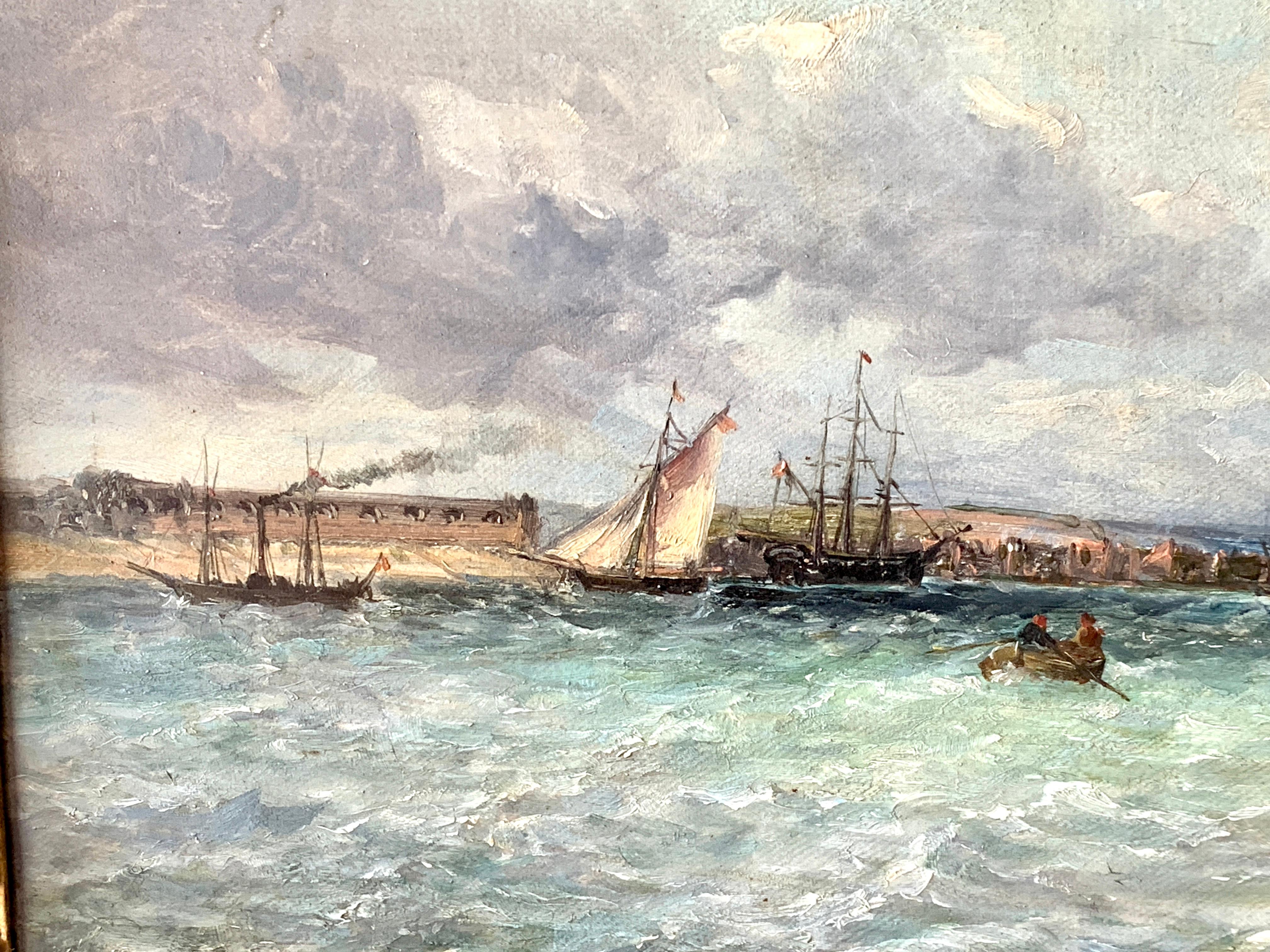 19th century English View of Yachts off Portsmouth Harbor from Southsea Beach, - Victorian Painting by Alfred Vickers
