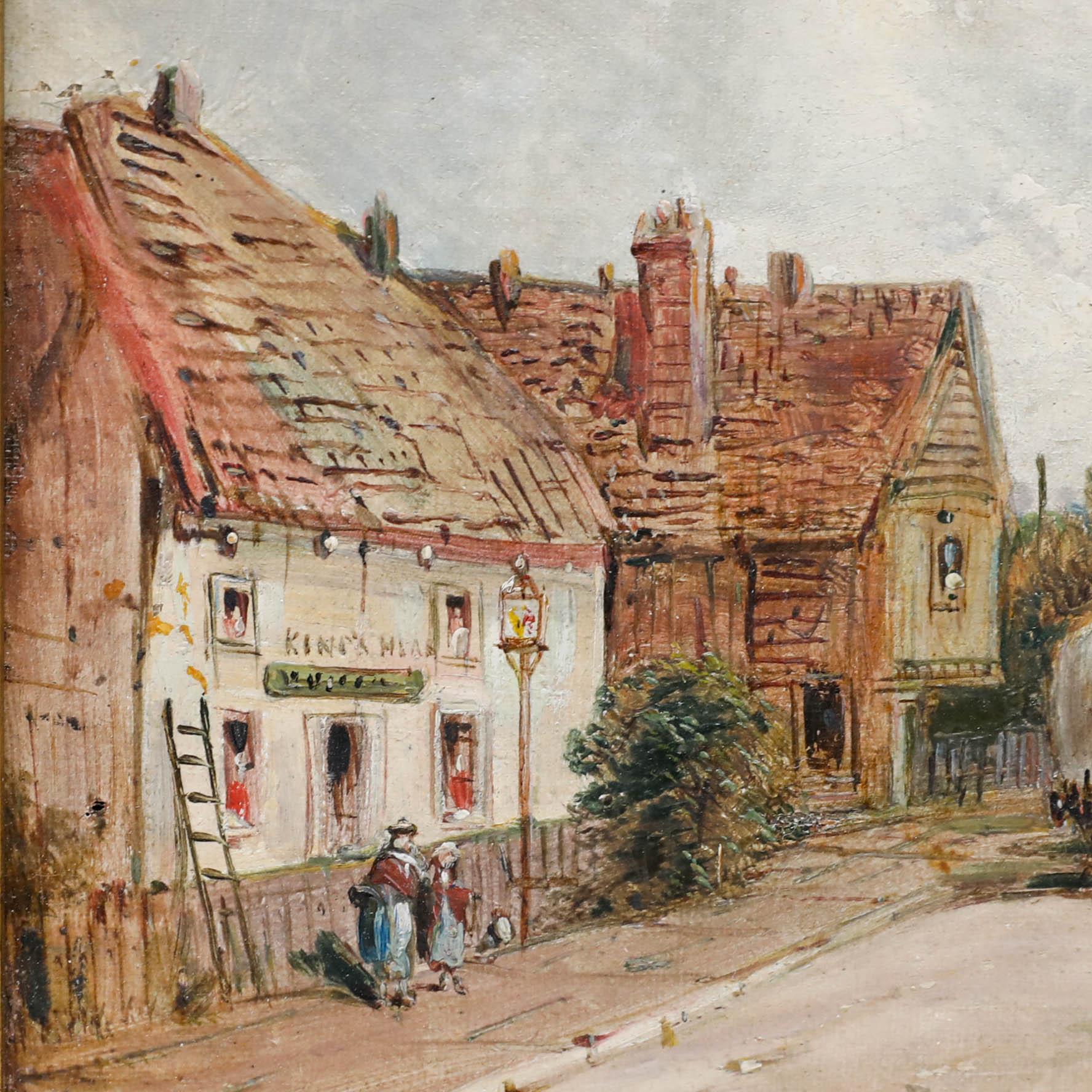 Un dipinto originale di Alfred Henry Vickers (1853-1919), che raffigura il villaggio di Keston con il pub King's Heading a sinistra e un cavallo da tiro che attraversa il villaggio vicino al centro. Il dipinto è stato ben presentato in