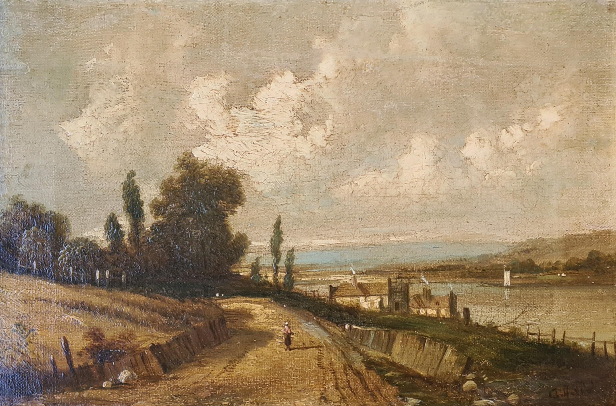 Paysage anglais d'époque Barbizon, huile sur toile, cercle de John Constable - Painting de Alfred Vickers