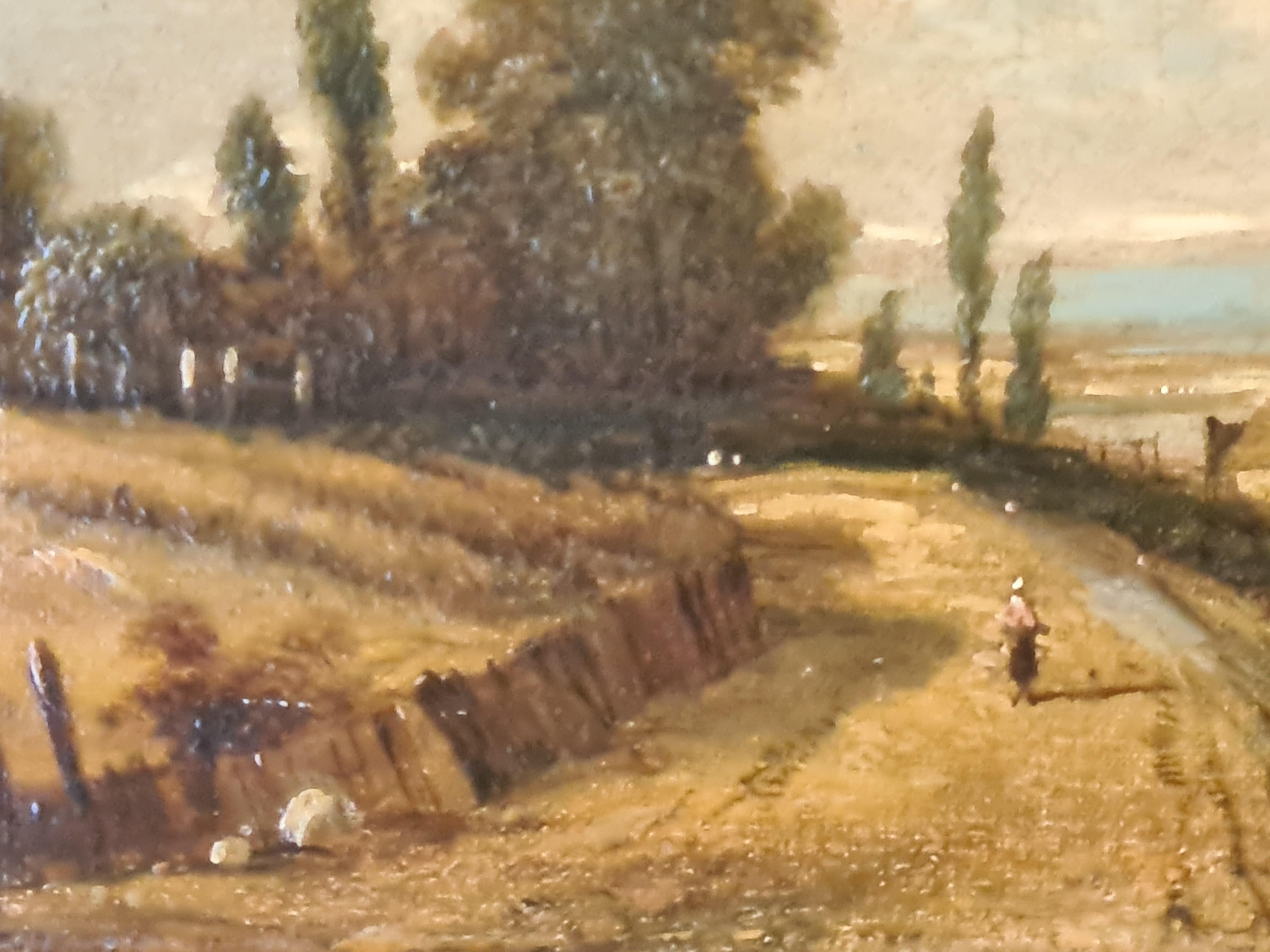 Barbizon Period mid 19th Century oil on canvas English rural landscape by Alfred Vickers, Signed bottom right with old collectors label to the rear stretcher. Presented in fine custom carved wood and gilt frame.

 A charming rural landscape of a