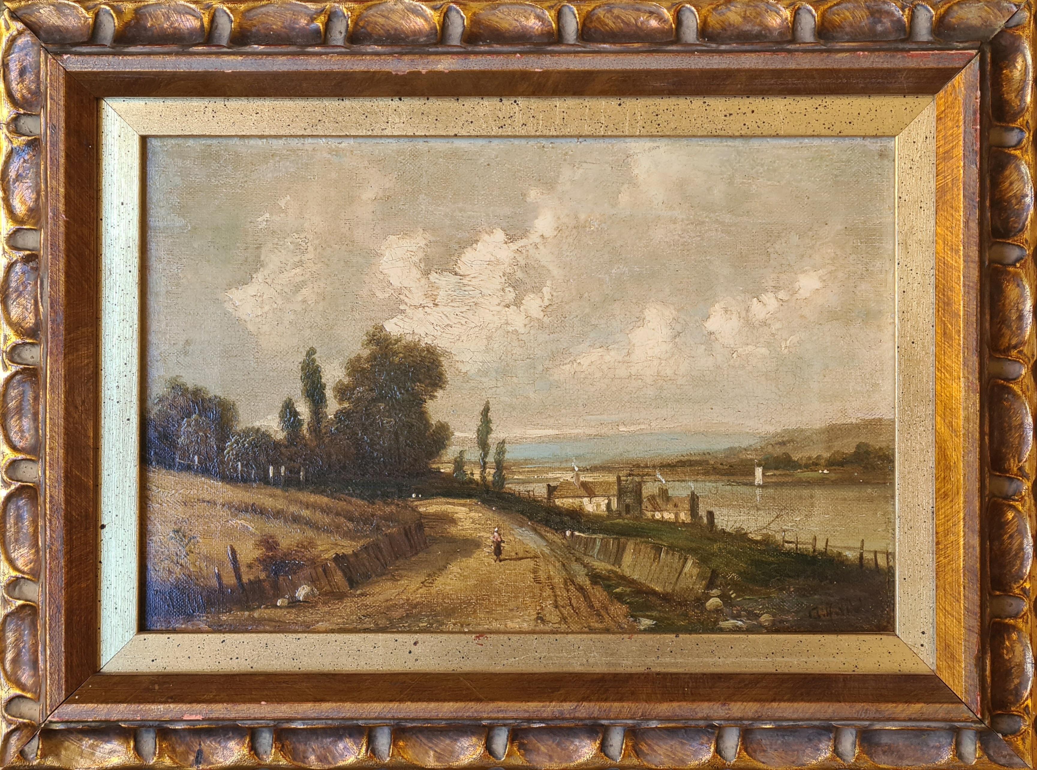 Landscape Painting Alfred Vickers - Paysage anglais d'époque Barbizon, huile sur toile, cercle de John Constable