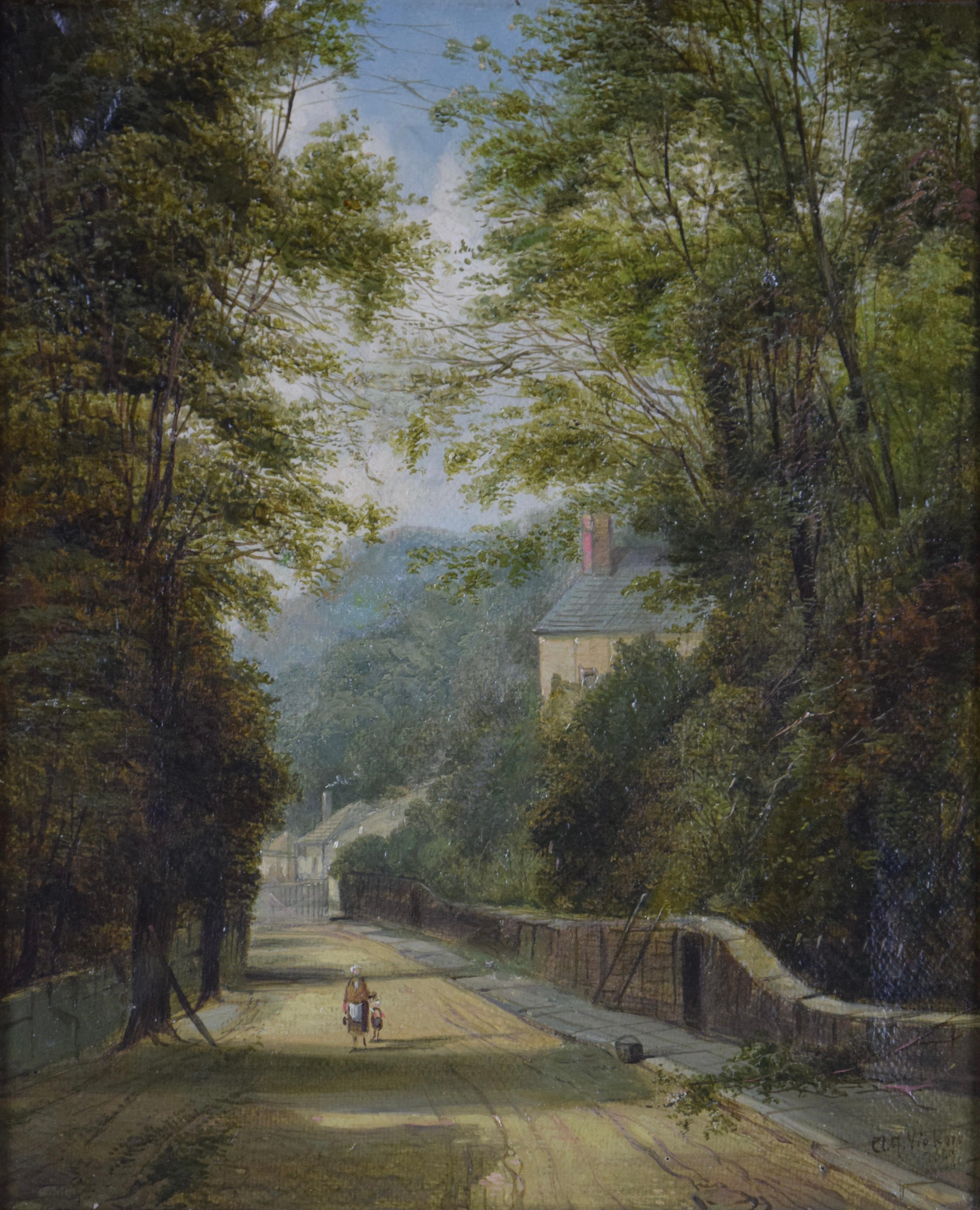 Entrance to a Village - Painting by Alfred Vickers
