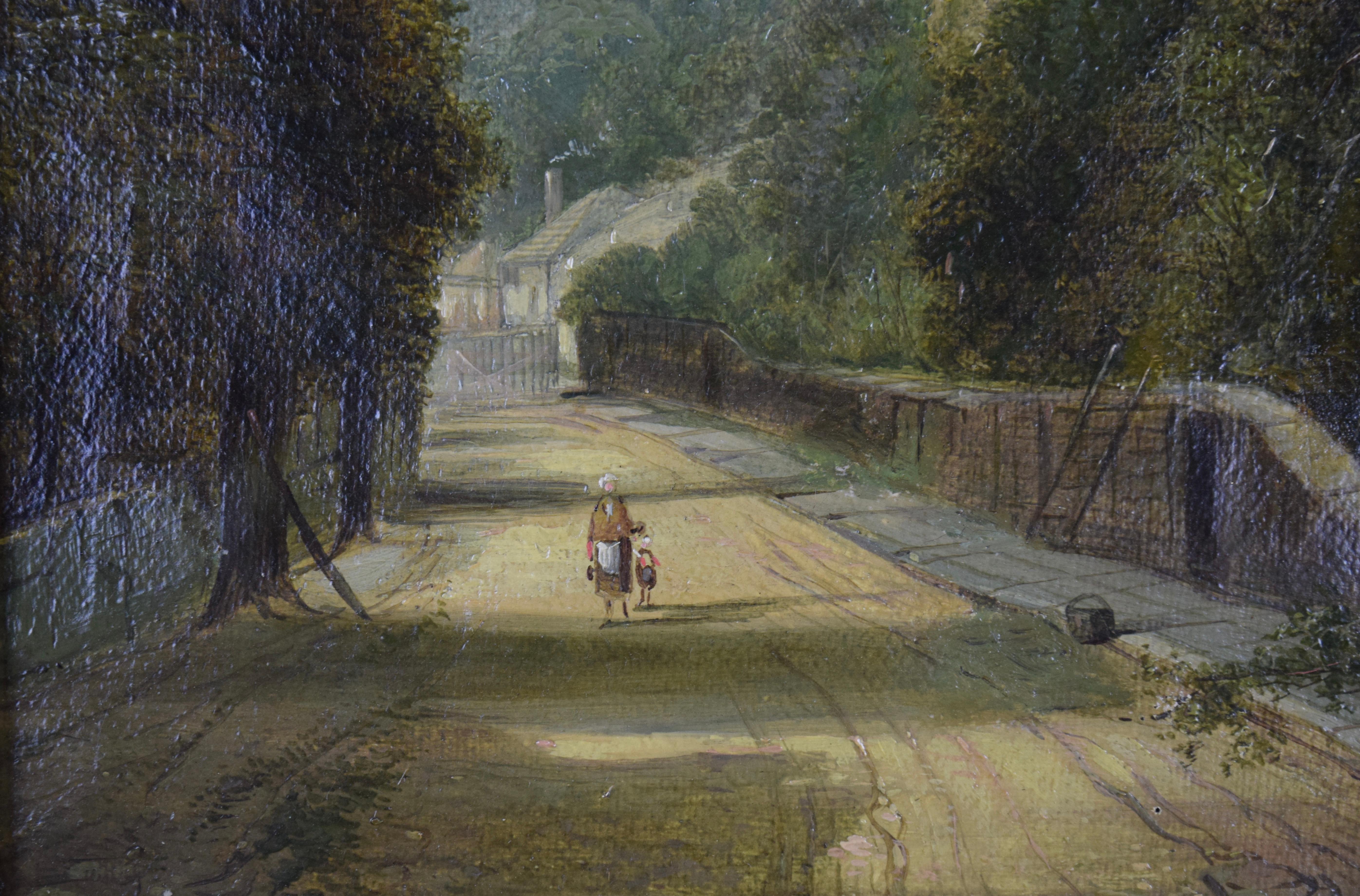 Entrance to a Village - Victorian Painting by Alfred Vickers