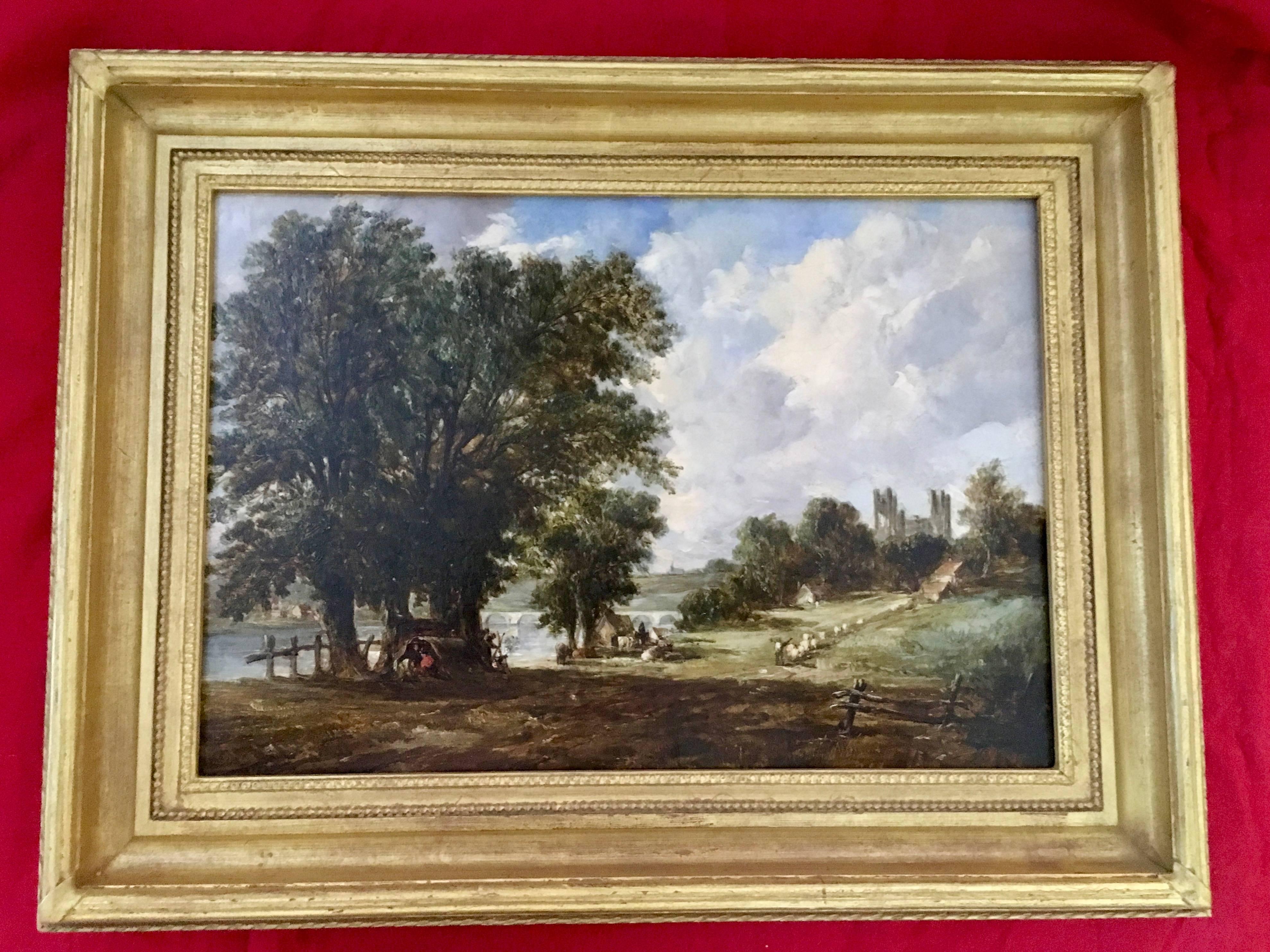 Alfred Vickers Landscape Painting - Extensive Victorian 19th century English River Landscape with people with a tent