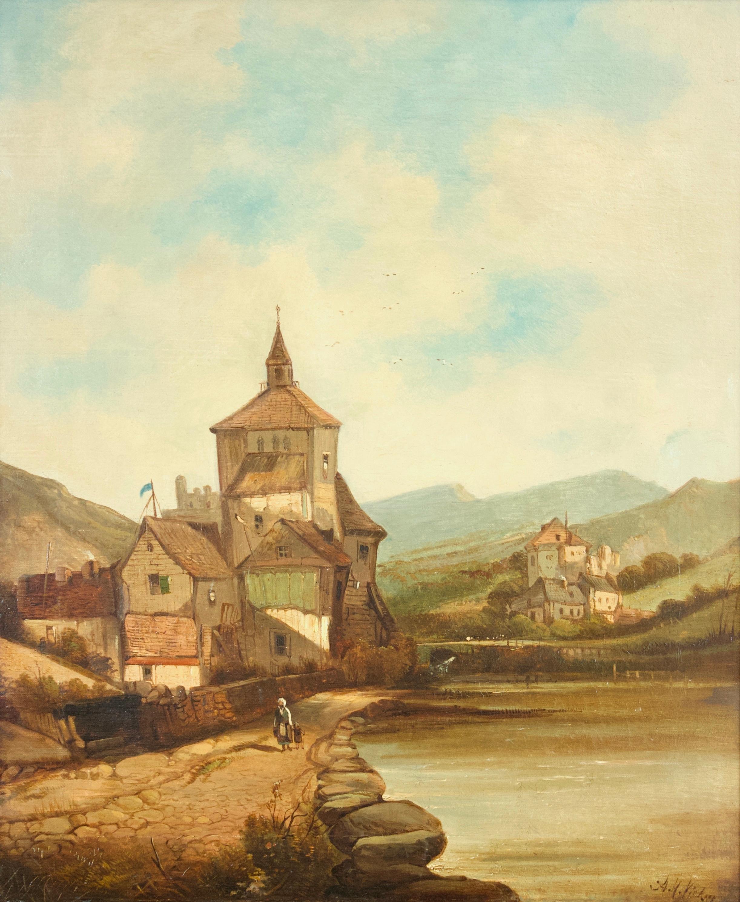 Landscape Painting Alfred Vickers - Paysage avec rivière