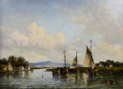 Pair of 19th Century riverscape oil paintings of ships on the Thames in Kent