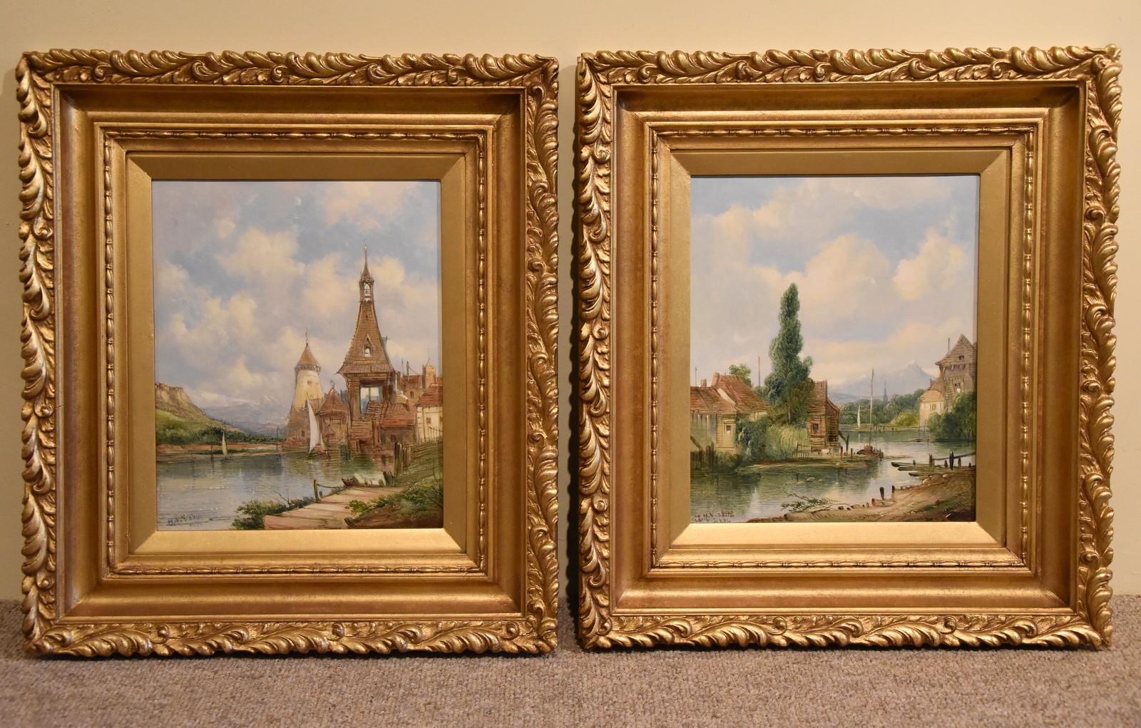 Alfred Vickers Landscape Painting - "Rhineland Views" Pair by Alfred Henry Vickers