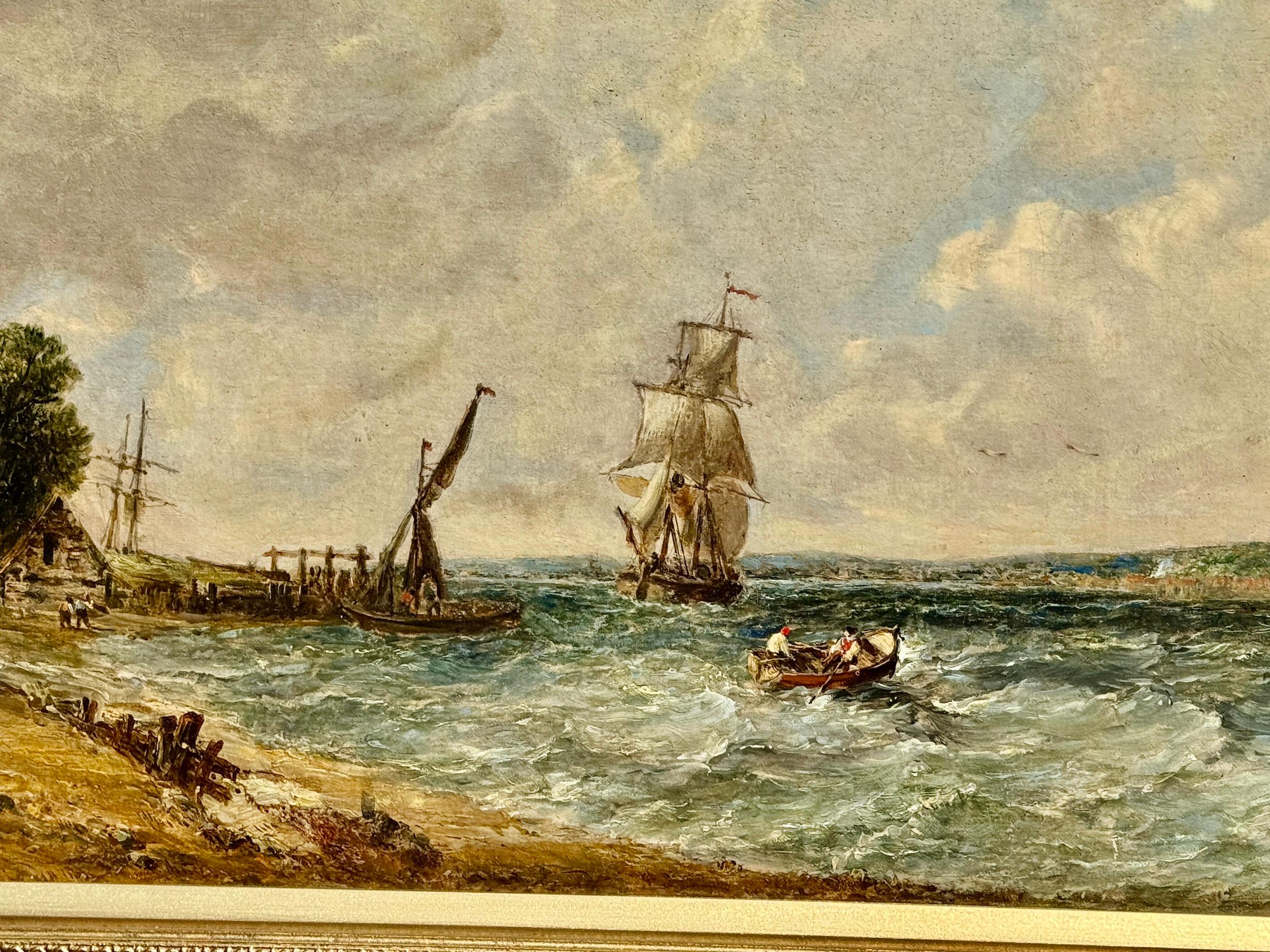 Escena marítima costera inglesa del siglo XIX con buques de guerra, barcos de pesca y yates en venta 2