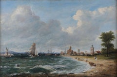 'Waves Crashing on the Beach' Alfred Vickers Snr Signed Antique Oil Painting