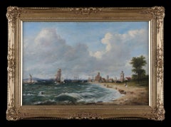 Peinture à l'huile ancienne signée Alfred Vickers Snr 'Waves Crashing on the Beach' (Les vagues s'écrasent sur la plage)