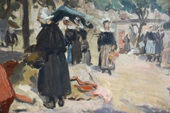 Antique French village market scene in Brittany