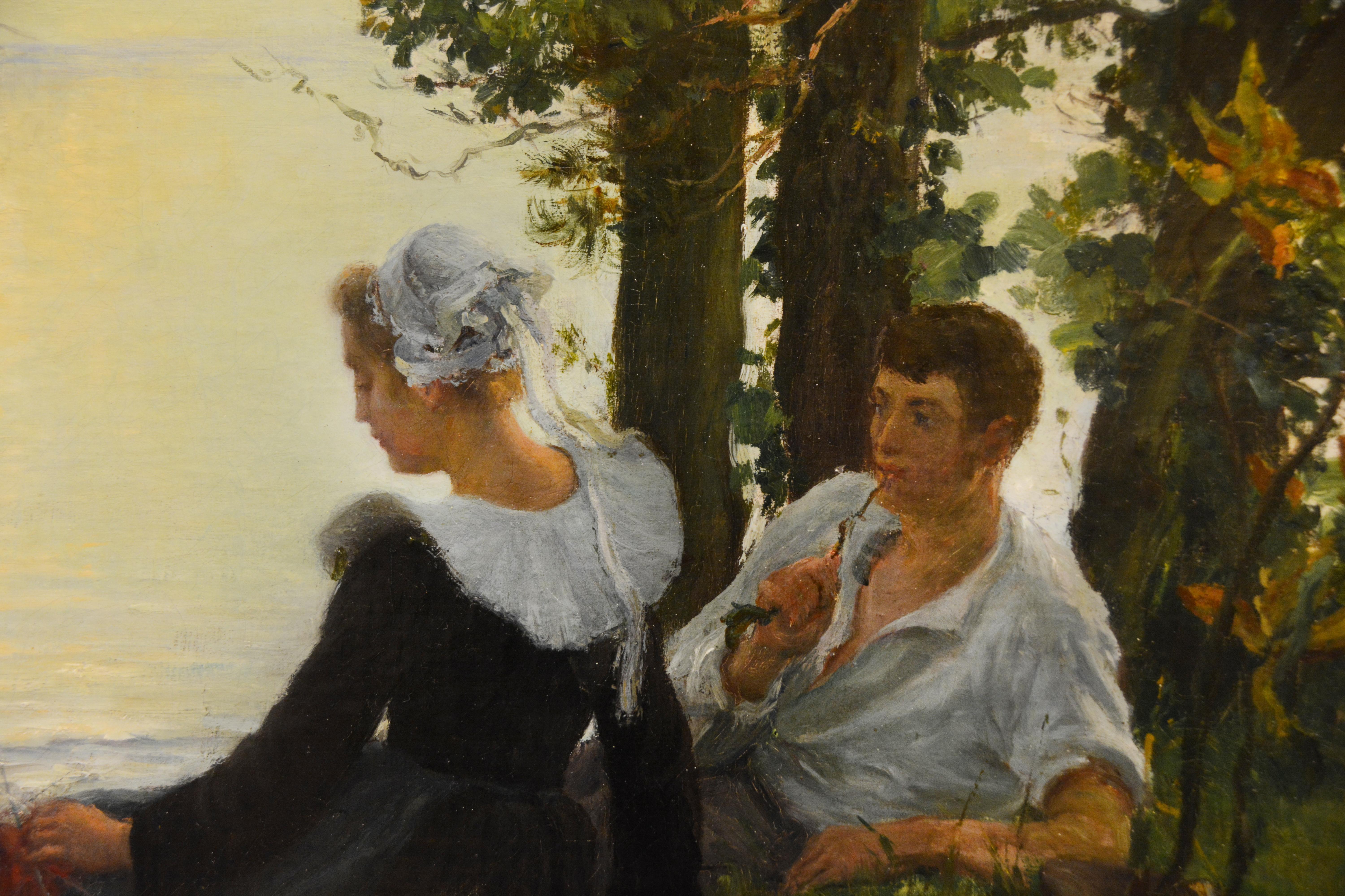Couple devant la baie - Painting de Alfred Victor Fournier