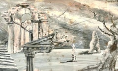 Surrealist Classical Ruins Scene titled "Echoes Among the Ruins"