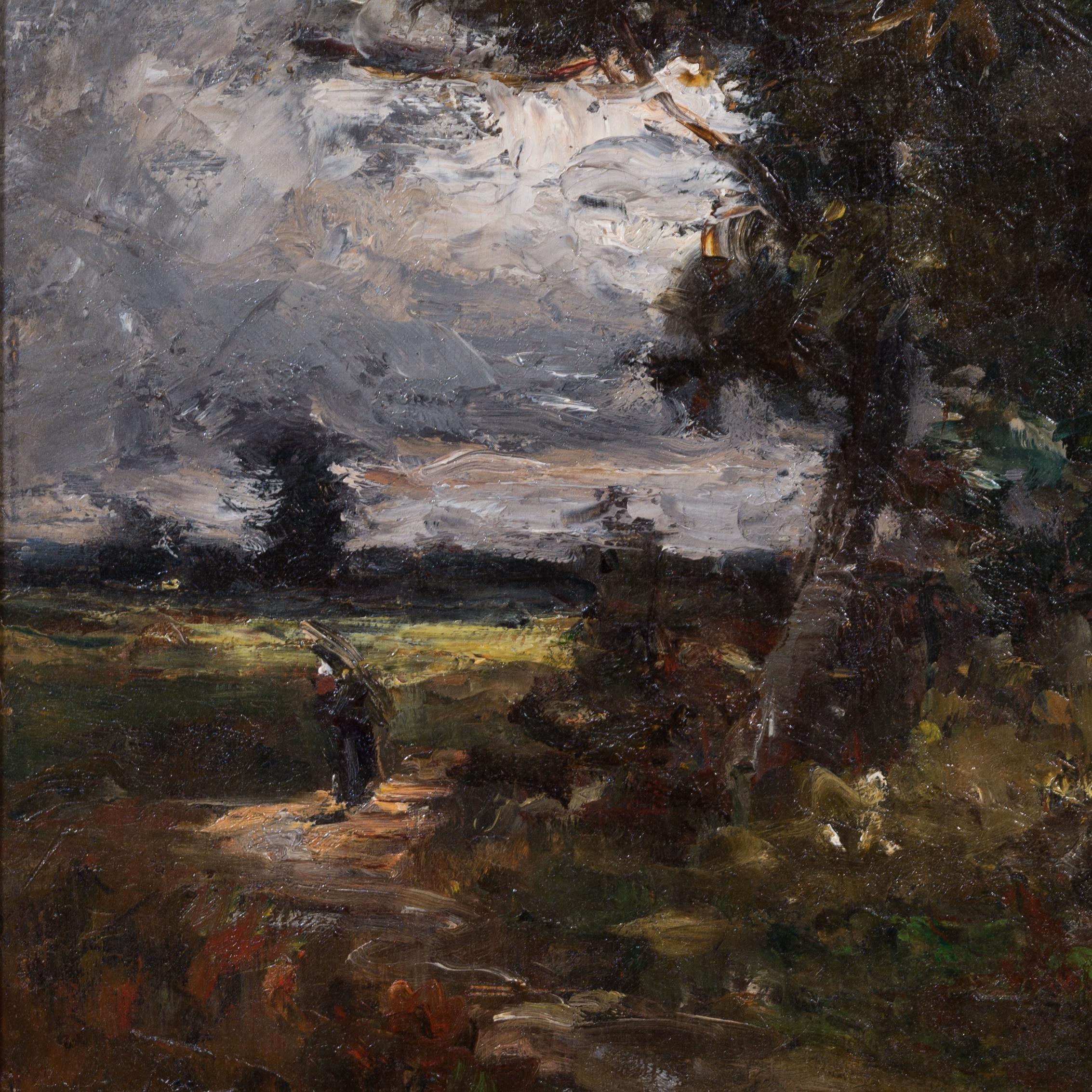 Paesaggio francese al chiaro di luna con raccoglitore di sterpi (1872) in vendita 1