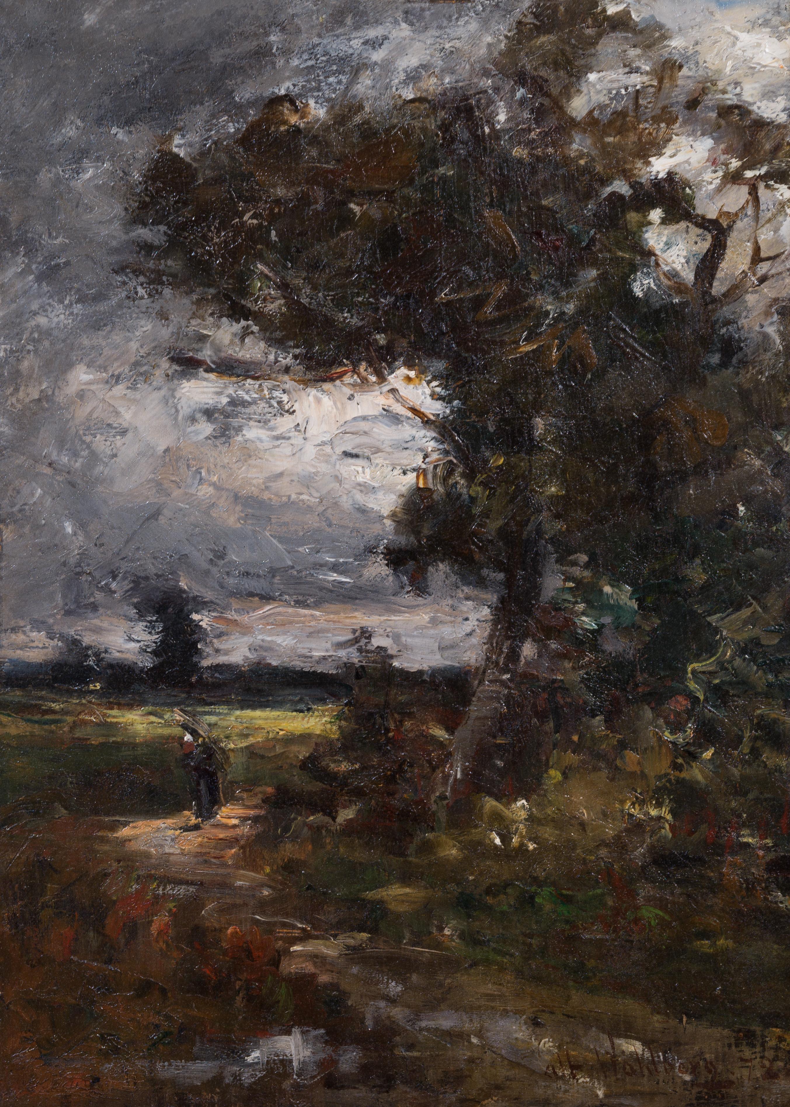 Paesaggio francese al chiaro di luna con raccoglitore di sterpi (1872) in vendita 2