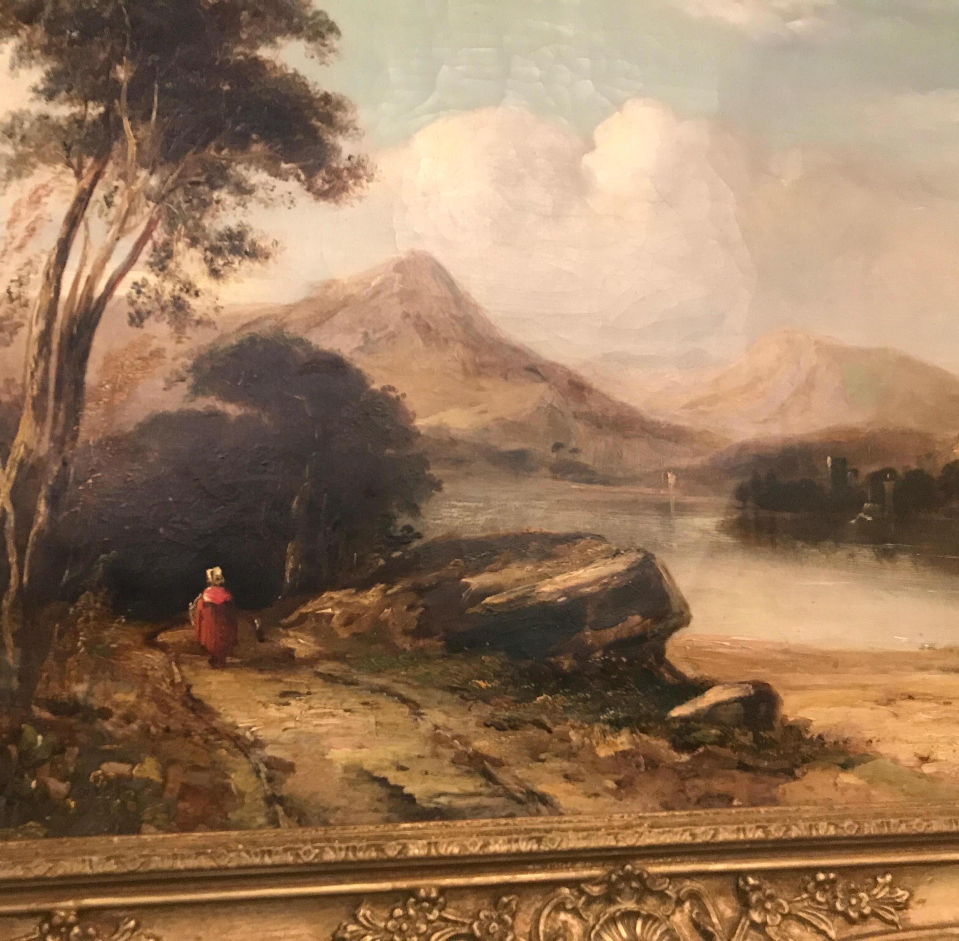 19th century oil on canvas bucolic scene signed on back Alfred Walker Williams (1824-1905) A well listed English Victorian artist from a family of artists. Members of the Barnes School of English painters. In original gilt wood frame with some wear